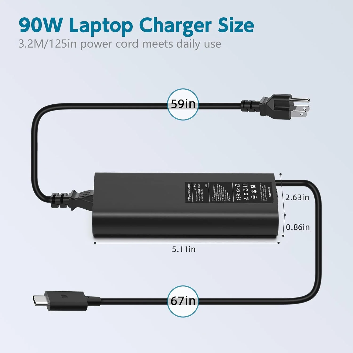 شارژر 90 واتی USB C جیپوفو برای Dell Latitude 3420 5420 Precision XPS Inspiron سری آداپتور AC