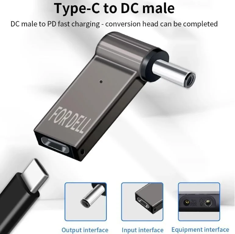 تبدیل کننده USB Type C به 4.5mm 100W PD شارژ برق برای لپ تاپ های Dell Inspiron از Karessories تبدیل کننده USB Type C به 4.5mm 100W PD شارژ برق برای لپ تاپ های Dell Inspiron از Karessories