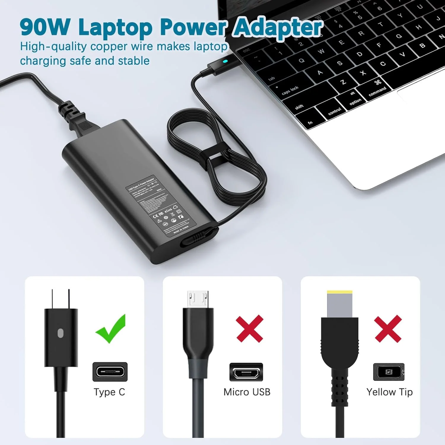 شارژر 90 واتی USB C جیپوفو برای Dell Latitude 3420 5420 Precision XPS Inspiron سری آداپتور AC