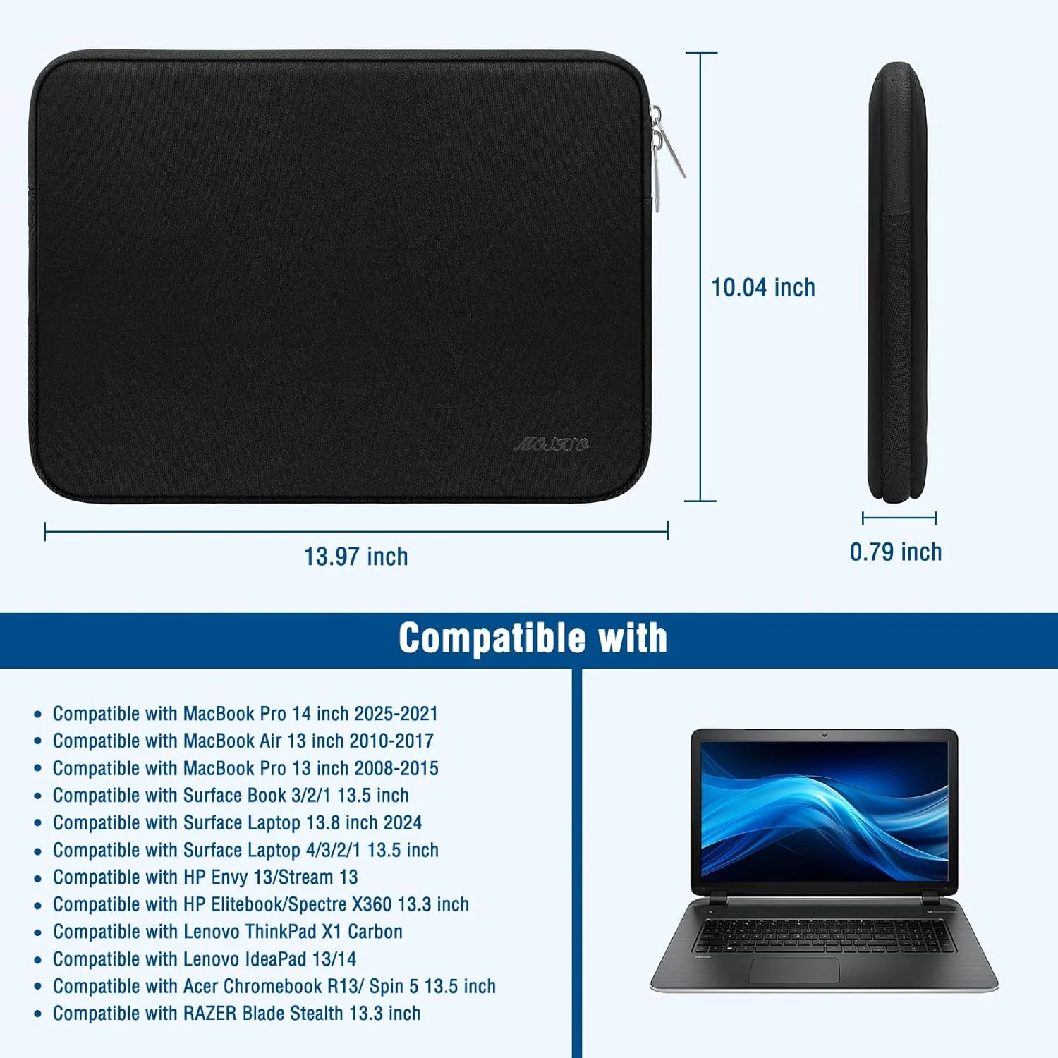 کیف لپ تاپ موسیسو 13.3 اینچ، کیف آستین لپ تاپ 13-13.3 اینچی سازگار با MacBook Air/Pro 13 / Pro 14، نوت بوک HP Dell ASUS Lenovo، کیف آستین نئوپرن کامپیوتر با کیف کوچک، مشکی کیف لپ تاپ موسیسو 13.3 اینچ، کیف آستین لپ تاپ 13-13.3 اینچی سازگار با MacBook Air/Pro 13 / Pro 14، نوت بوک HP Dell ASUS Lenovo، کیف آستین نئوپرن کامپیوتر با کیف کوچک، مشکی