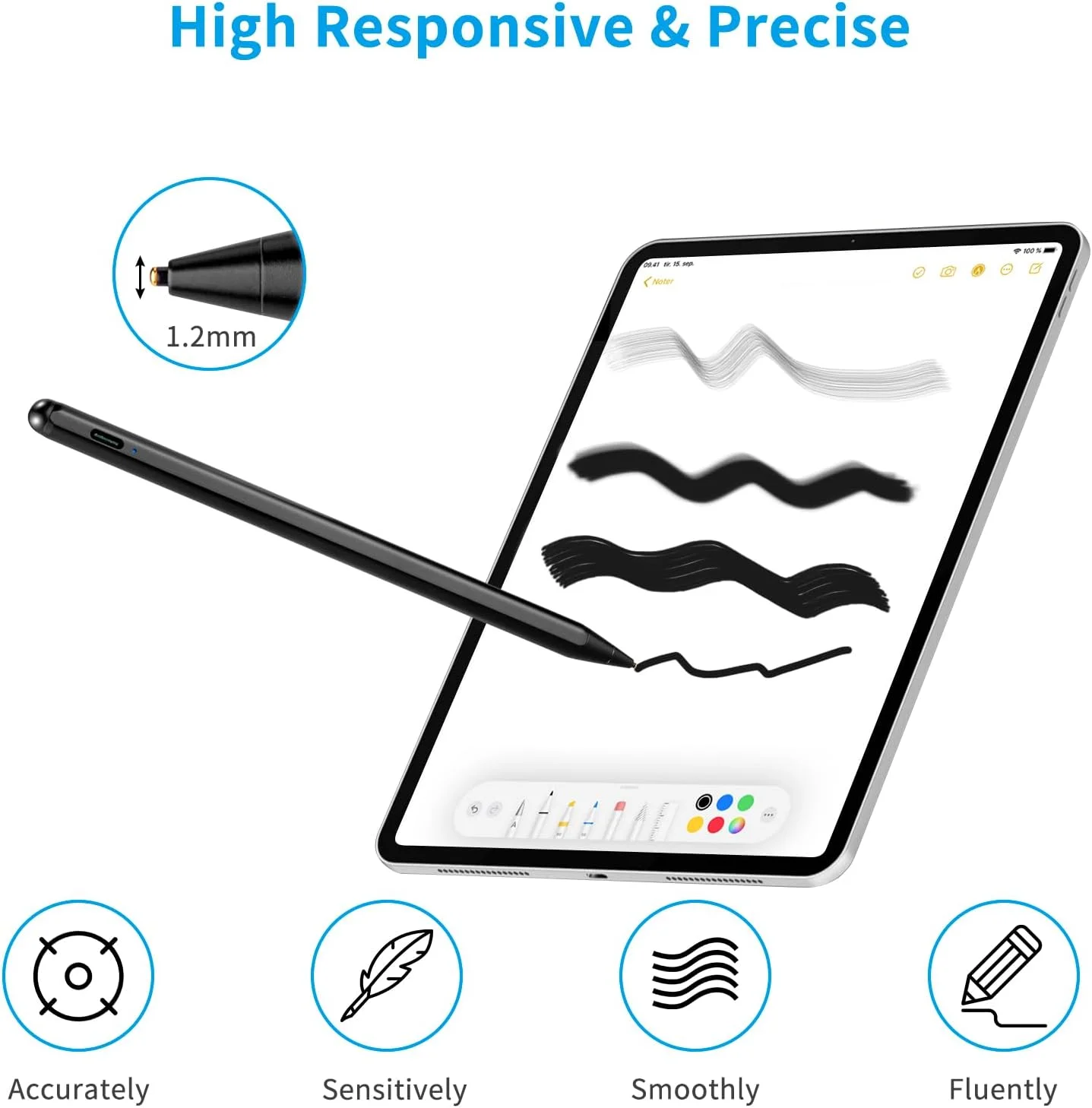 قلم Dell Rsepvwy برای لپ‌تاپ‌های لمسی 2 در 1، قلم استایلوس فعال جهانی سازگار با لپ‌تاپ‌های لمسی Dell برای طراحی، مشکی