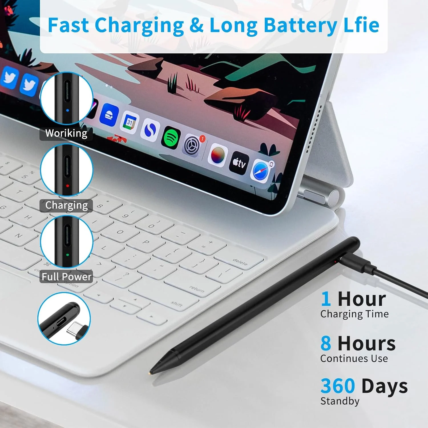 قلم Dell Rsepvwy برای لپ‌تاپ‌های لمسی 2 در 1، قلم استایلوس فعال جهانی سازگار با لپ‌تاپ‌های لمسی Dell برای طراحی، مشکی