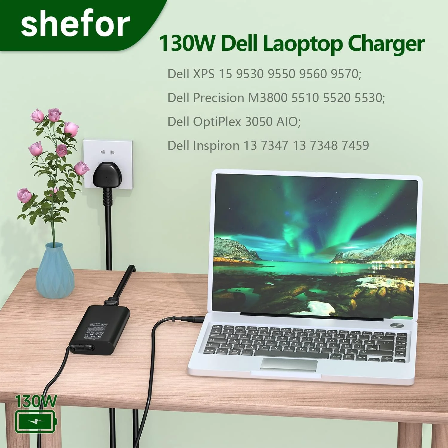شارژر لپ تاپ 130 واتی shefor برای Dell XPS 15 9530 9550 9560 9570، Dell Inspiron 13 7347 13 7348 7459، Dell Precision M2800 M3800 5510 5520 5530 DA130PM130 HA130PM130 آداپتور منبع تغذیه 【4.5mm x 3.0mm】