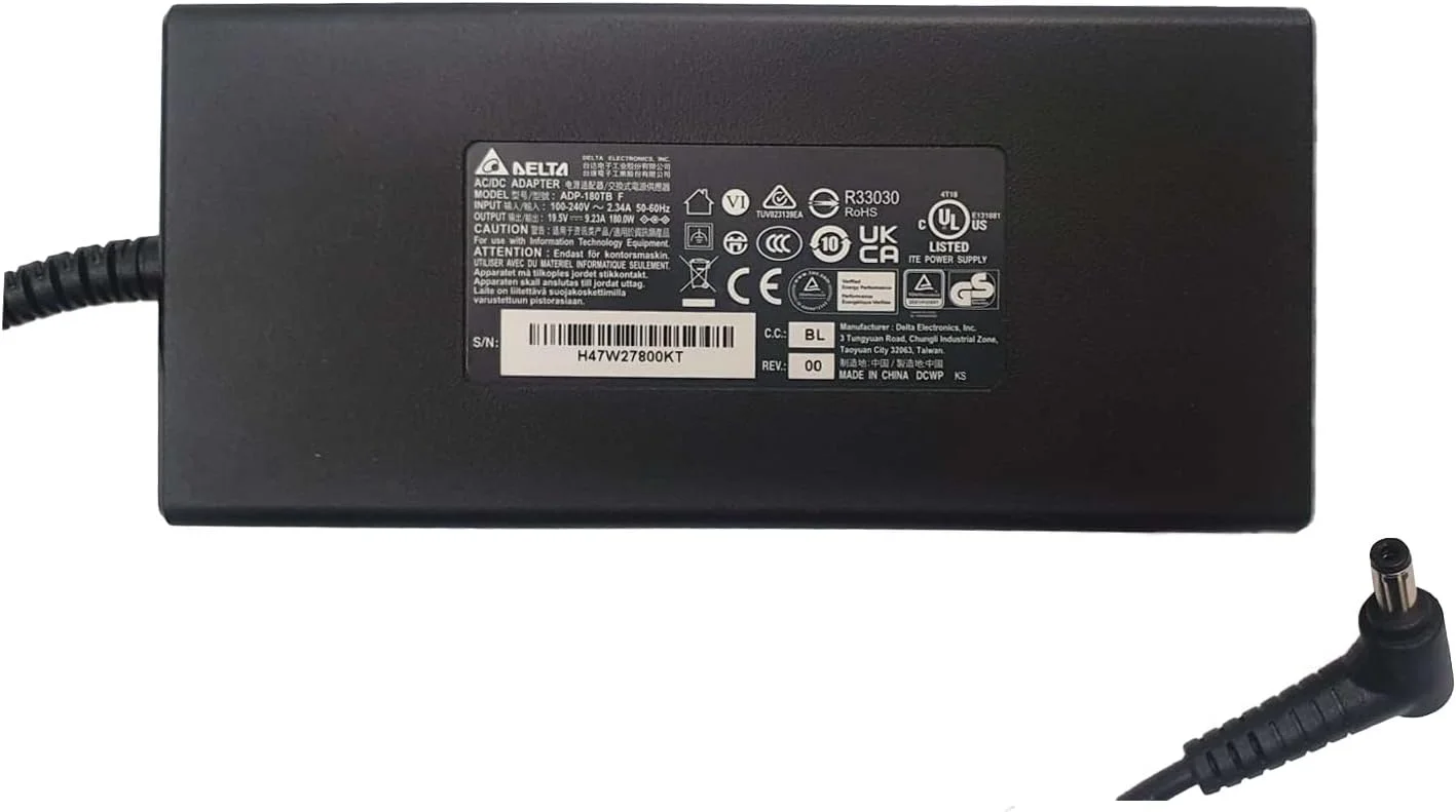 آداپتور AC لپ تاپ گیمینگ 180 واتی دلتا سازگار با MSI GT60 GT70 GT683 GX60 GT780 ADP-180EB D, GF62 8RC ADP-180TB FBL 19.5V 9.23A منبع تغذیه PSU پین 5.5mm*2.5mm