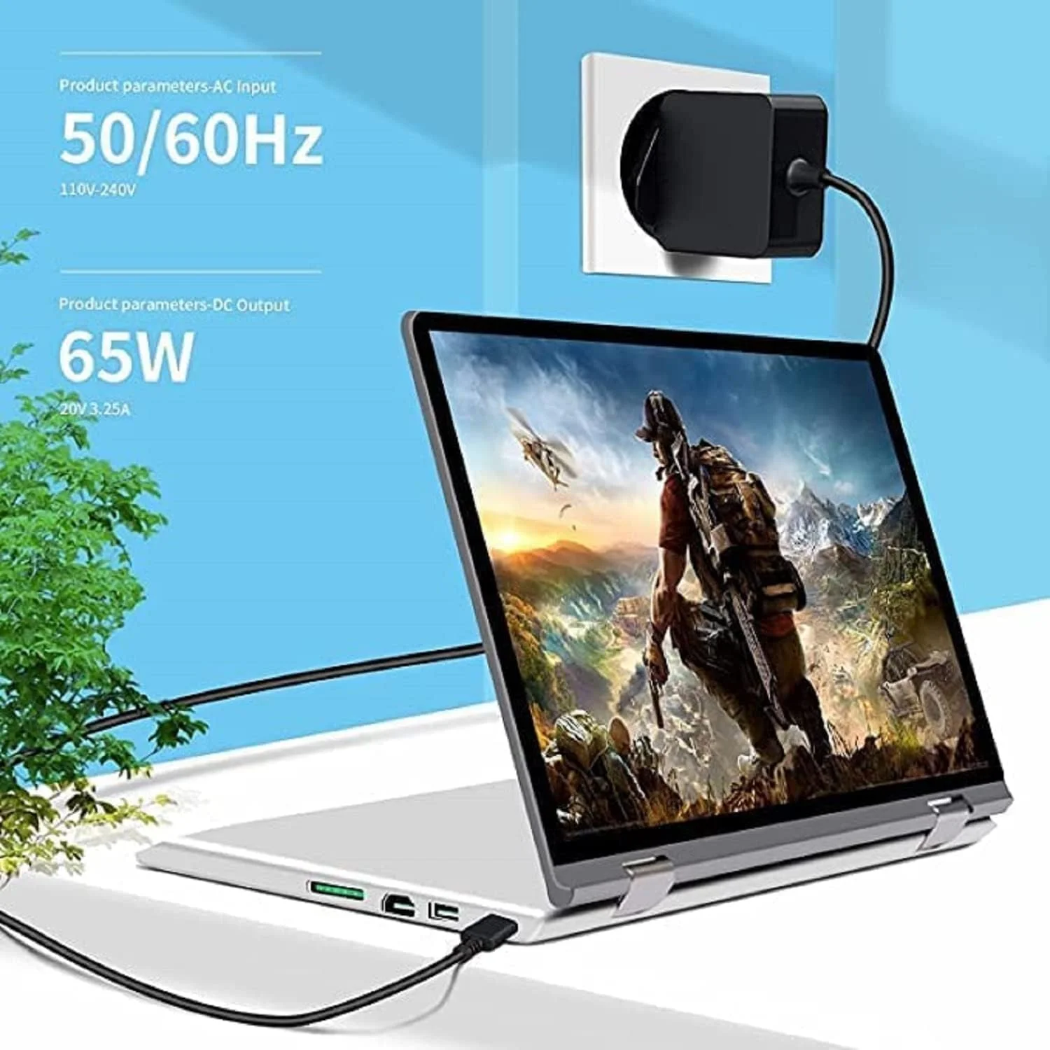 شارژر 65 واتی USB C پریتزکر برای لنوو Thinkpad Yoga Tab M9، هوآوی Matebook، MacBook Pro/Air، Samsung Galaxy Tab، HP، MSI، ASUS، Dell، Acer، Chromebook و سایر آداپتورهای برق لپ‌تاپ/تبلت Type C