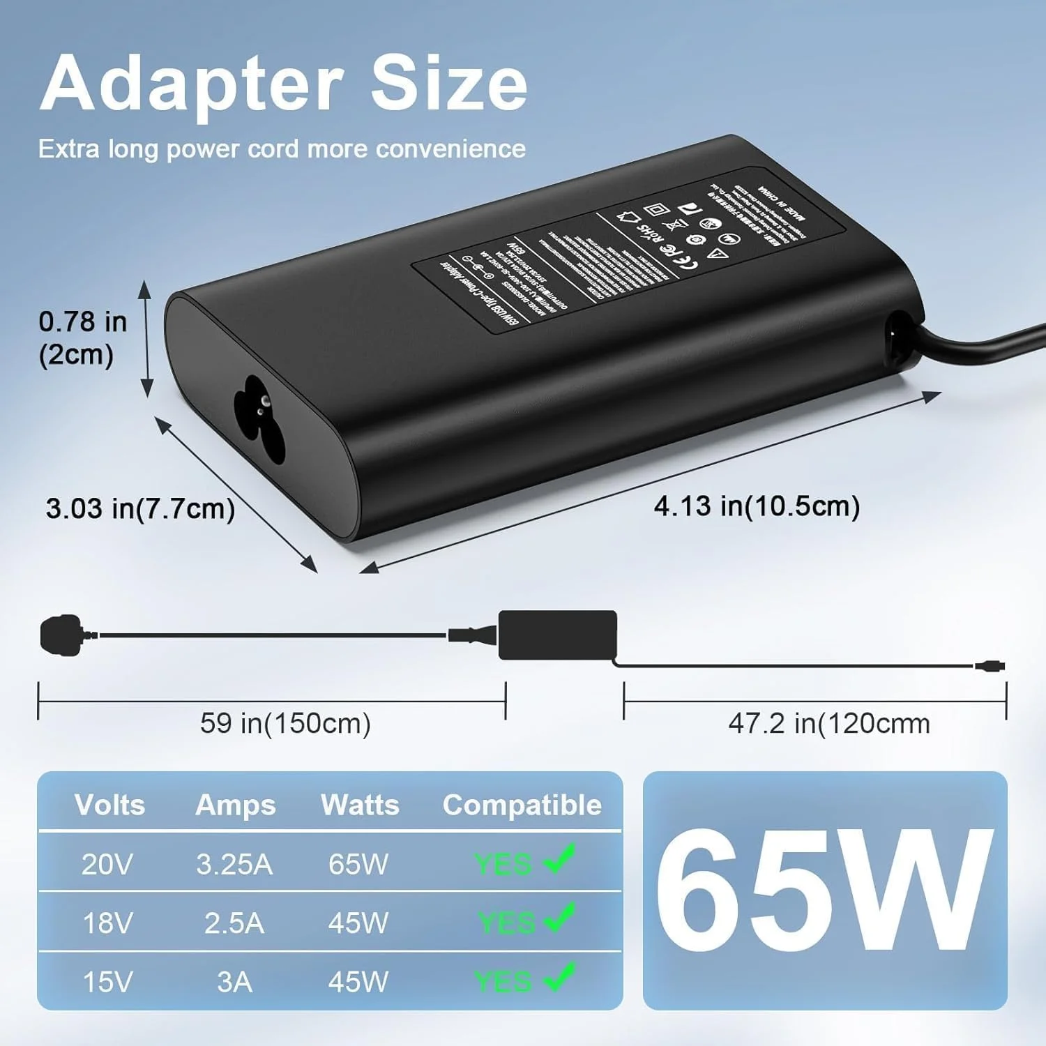 شارژر لپ تاپ 65 واتی Type C برای Dell XPS Latitude 5540 5440 5520 7420 7440 7530، Lenovo، Thinkpad، HP، MSI، Huawei، Samsung، Galaxy، ASUS، Acer، MacBook Pro/Air آداپتور برق USB C جهانی شارژر لپ تاپ 65 واتی Type C برای Dell XPS Latitude 5540 5440 5520 7420 7440 7530، Lenovo، Thinkpad، HP، MSI، Huawei، Samsung، Galaxy، ASUS، Acer، MacBook Pro/Air آداپتور برق USB C جهانی
