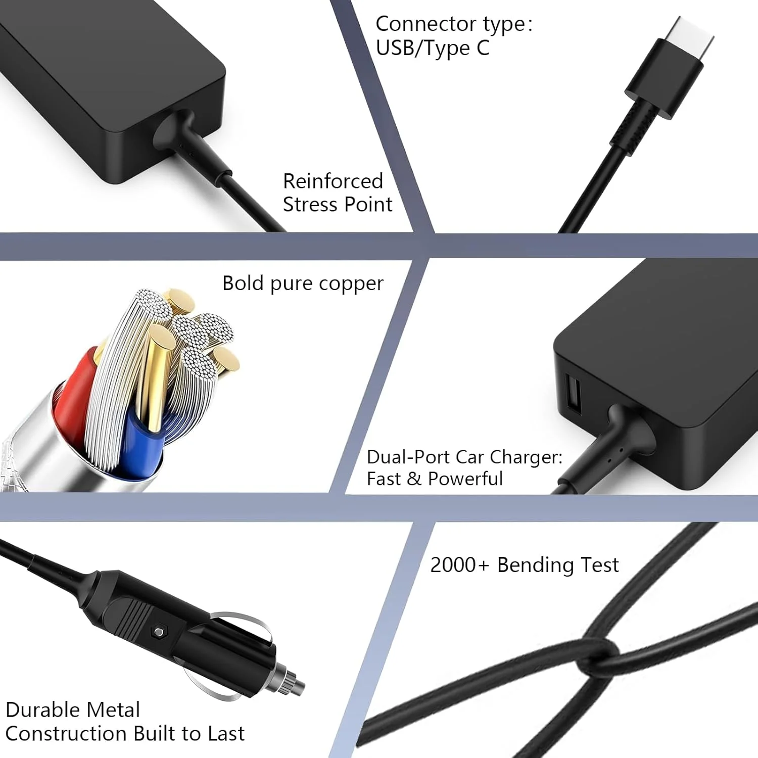 شارژر فندکی لپ تاپ 100 واتی USB C برای Lenovo Thinkpad Dell Latitude/XPS/Precision MacBook Pro/Air HP Spectre/Elitebook Surface pro LG Gram MSI Acer Asus Razer Samsung Chromebook Universal Type C Adapter شارژر فندکی لپ تاپ 100 واتی USB C برای Lenovo Thinkpad Dell Latitude/XPS/Precision MacBook Pro/Air HP Spectre/Elitebook Surface pro LG Gram MSI Acer Asus Razer Samsung Chromebook Universal Type C Adapter