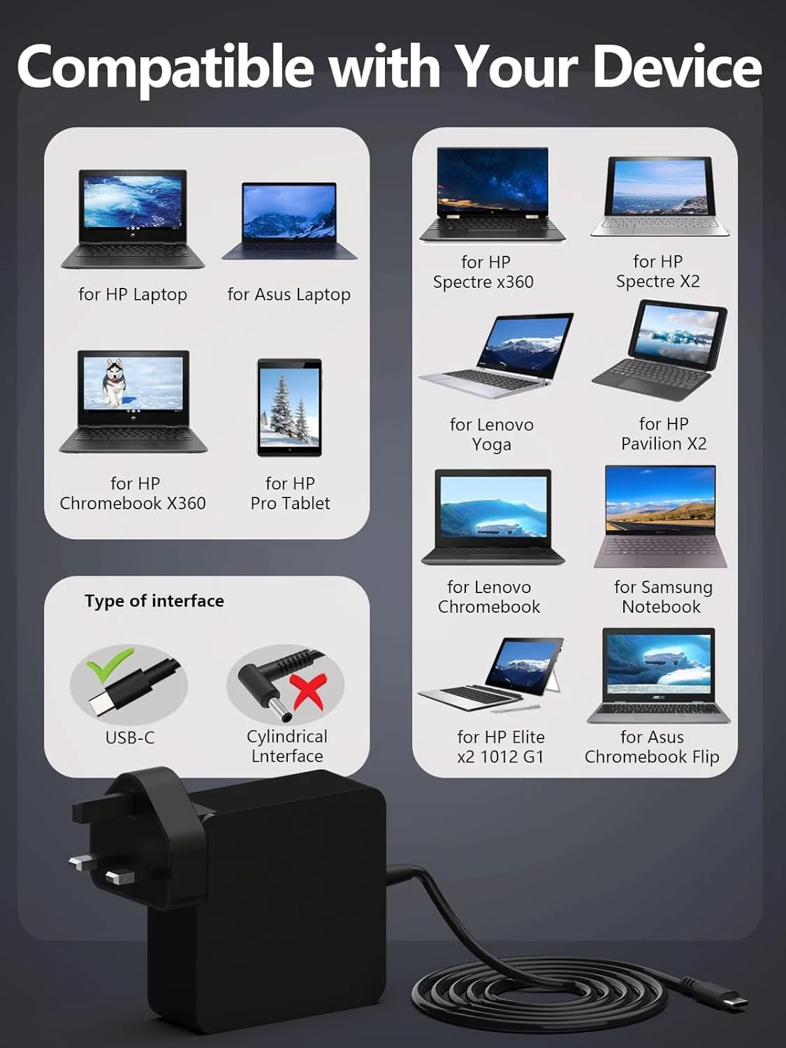 شارژر USB C جهانی 65 واتی MIXYACEH - شارژر لپ تاپ USB C سازگار با Huawei Lenovo HP Asus Dell Samsung Acer Mac Book Pro و همه کامپیوترها یا تلفن های هوشمند، آداپتور برق AC سریع نوع C شارژر USB C جهانی 65 واتی MIXYACEH - شارژر لپ تاپ USB C سازگار با Huawei Lenovo HP Asus Dell Samsung Acer Mac Book Pro و همه کامپیوترها یا تلفن های هوشمند، آداپتور برق AC سریع نوع C