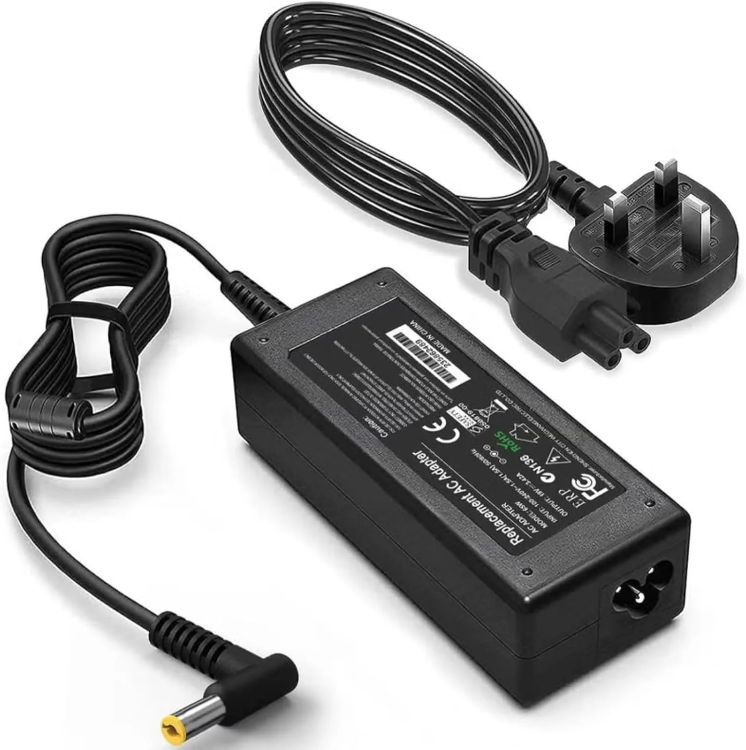 شارژر لپ تاپ ایسر eTECH 65W/19V/3.42A آداپتور برق AC جایگزین به همراه سیم برق سازگار با Acer Aspire Acer ES1-511 E1 E3 E3-111 E5 و غیره - (5.5x1.7mm)