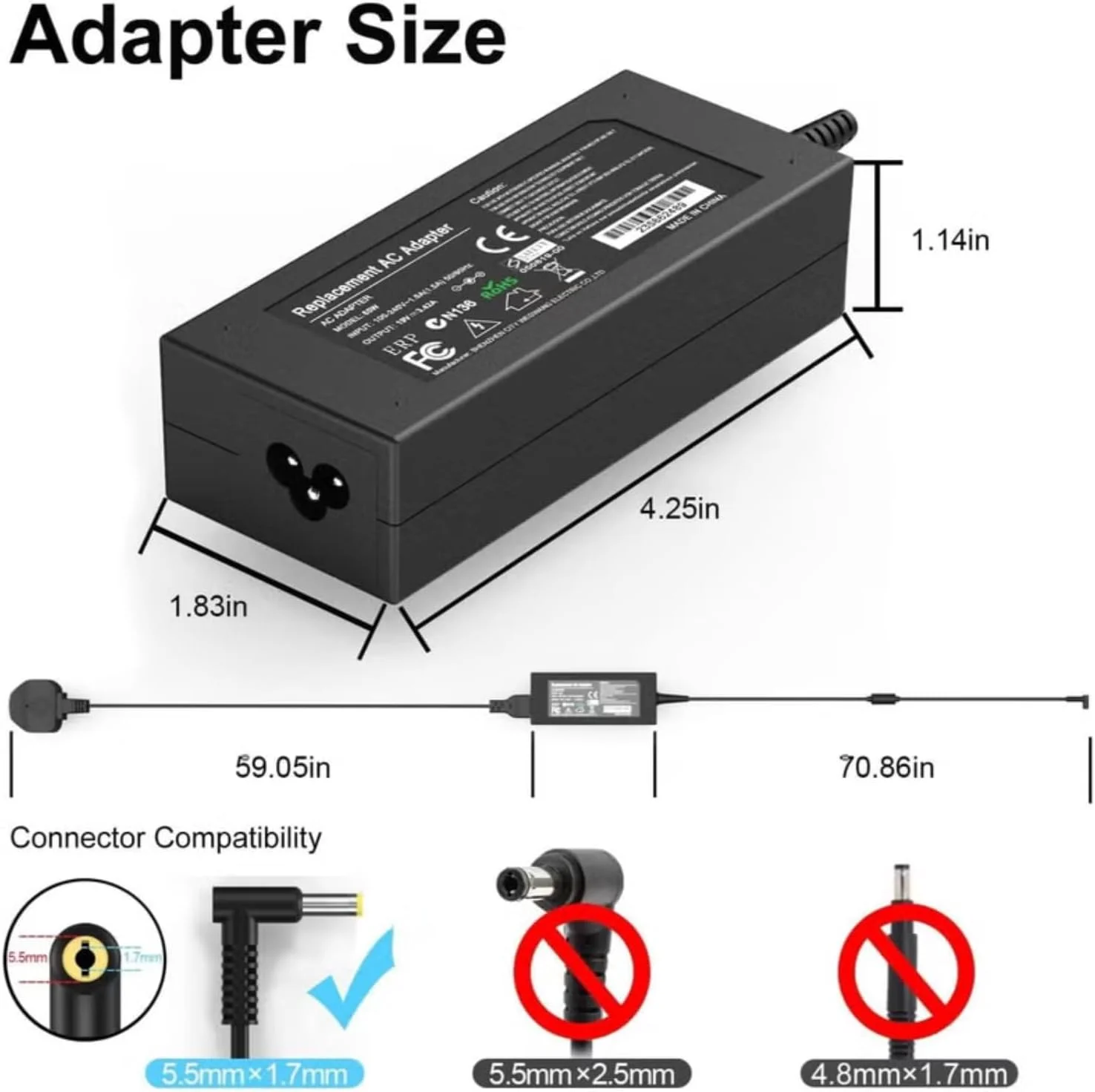 شارژر لپ تاپ ایسر eTECH 65W/19V/3.42A آداپتور برق AC جایگزین به همراه سیم برق سازگار با Acer Aspire Acer ES1-511 E1 E3 E3-111 E5 و غیره - (5.5x1.7mm) شارژر لپ تاپ ایسر eTECH 65W/19V/3.42A آداپتور برق AC جایگزین به همراه سیم برق سازگار با Acer Aspire Acer ES1-511 E1 E3 E3-111 E5 و غیره - (5.5x1.7mm)