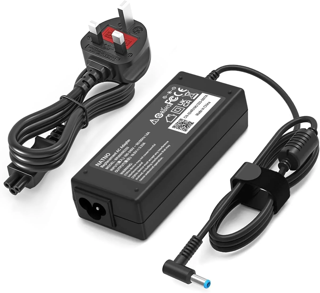 آداپتور AC ناتنو 65W 45W 19.5V سازگار با شارژر لپ تاپ HP Pavilion X360 11 13 15 Chromebook 11 14 G3 G4 Envy 13 15 17 Stream 11 13 14 Probook Elitebook Folio 1040 g1 (مشکی)