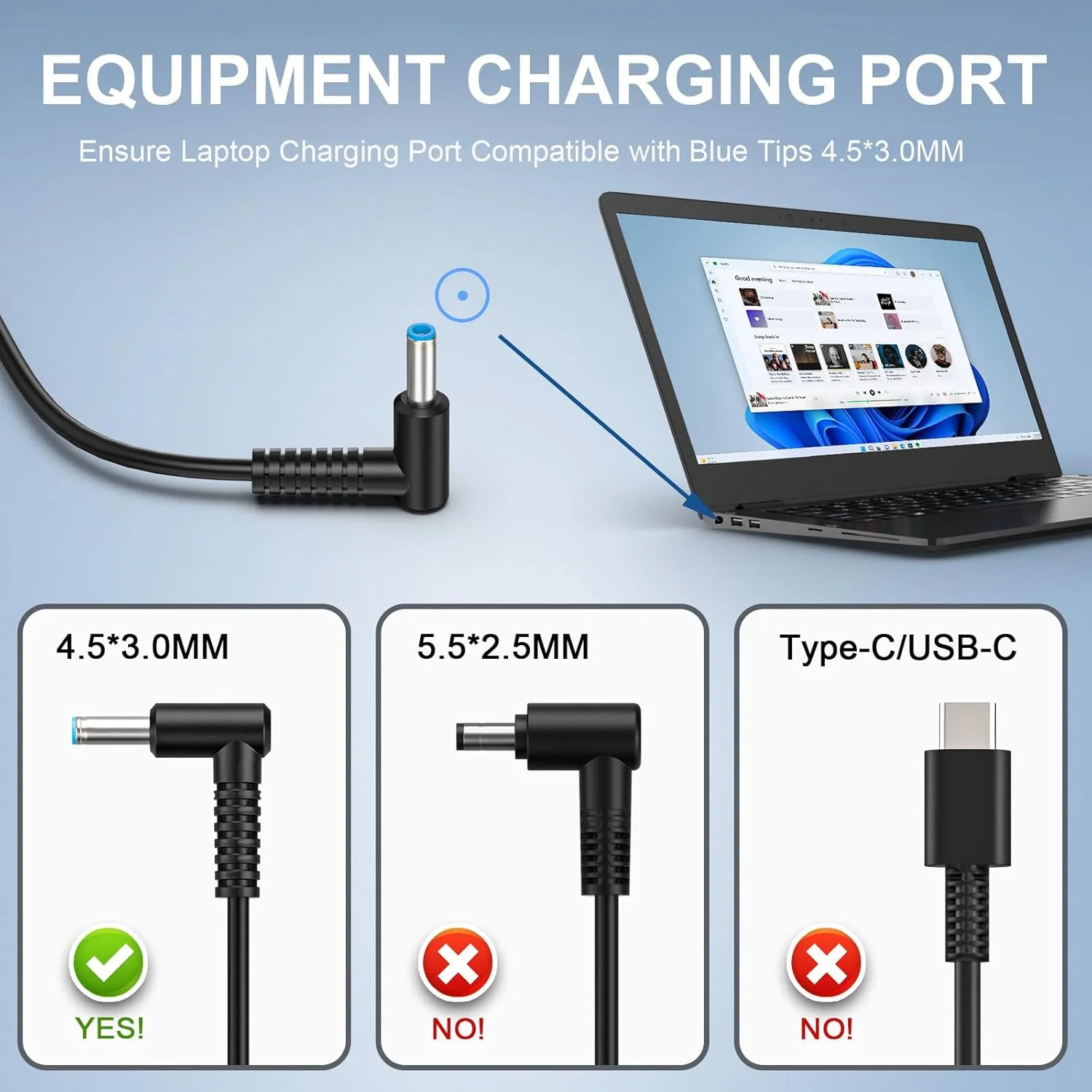 شارژر لپ تاپ 150 واتی Jippofu 19.5V 7.7A سازگار با لپ تاپ گیمینگ HP Victus 15.6 i5، Pavilion Gaming 15 17، Omen 15 17، ZBook Studio G3 G4 G5 G6 G7 G8، آداپتور برق نوک آبی 4.5x3.0mm