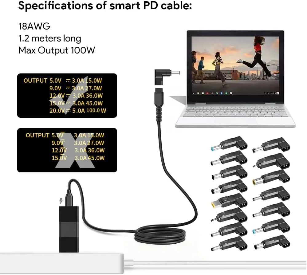 کابل برق USB C PD به کیت آداپتور نوک DC لپ تاپ یونیورسال، کابل تبدیل Type-C به پلاگین شارژر منبع تغذیه 15 کانکتور HP Dell MSI LG Toshiba Lenovo Acer Asus Sony Samsung Laptop، مشکی کابل برق USB C PD به کیت آداپتور نوک DC لپ تاپ یونیورسال، کابل تبدیل Type-C به پلاگین شارژر منبع تغذیه 15 کانکتور HP Dell MSI LG Toshiba Lenovo Acer Asus Sony Samsung Laptop، مشکی