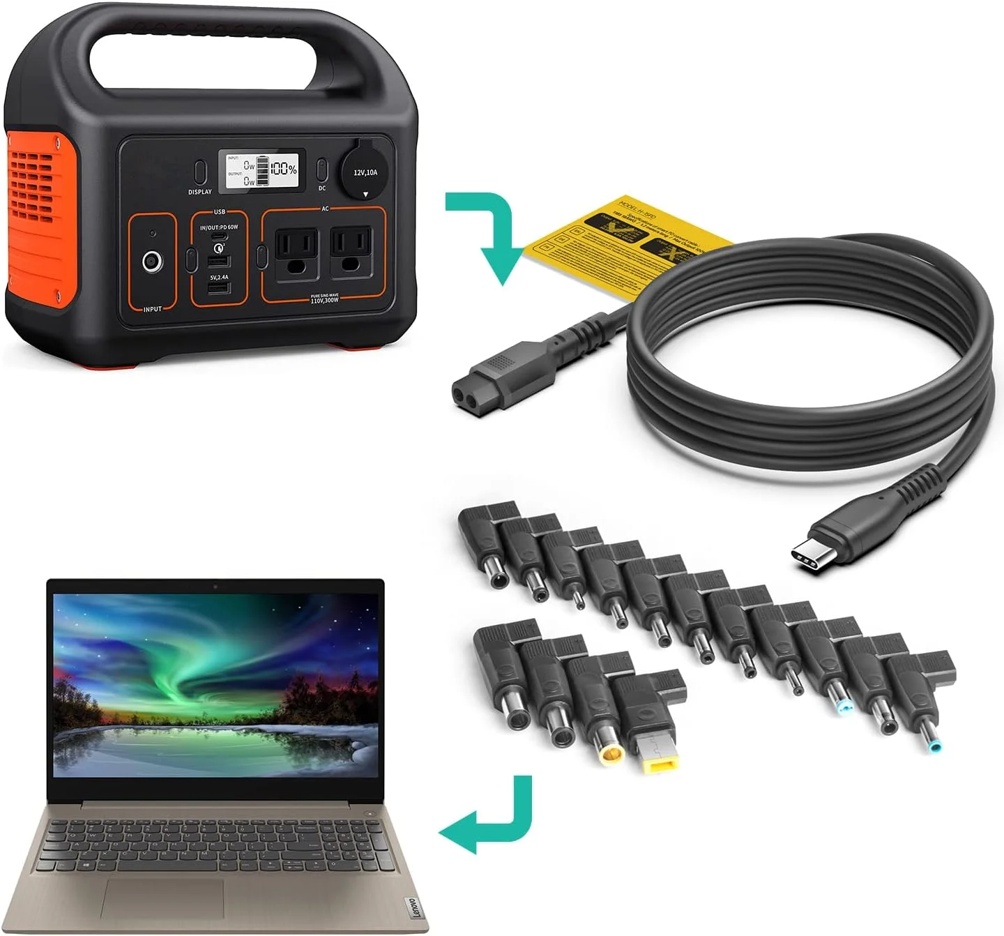 کابل برق USB C PD به کیت آداپتور نوک DC لپ تاپ یونیورسال، کابل تبدیل Type-C به پلاگین شارژر منبع تغذیه 15 کانکتور HP Dell MSI LG Toshiba Lenovo Acer Asus Sony Samsung Laptop، مشکی کابل برق USB C PD به کیت آداپتور نوک DC لپ تاپ یونیورسال، کابل تبدیل Type-C به پلاگین شارژر منبع تغذیه 15 کانکتور HP Dell MSI LG Toshiba Lenovo Acer Asus Sony Samsung Laptop، مشکی