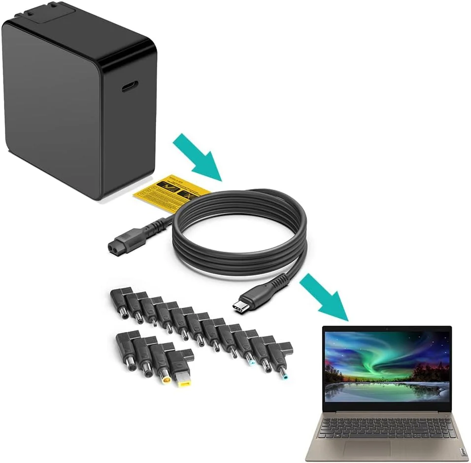 کابل برق USB C PD به کیت آداپتور نوک DC لپ تاپ یونیورسال، کابل تبدیل Type-C به پلاگین شارژر منبع تغذیه 15 کانکتور HP Dell MSI LG Toshiba Lenovo Acer Asus Sony Samsung Laptop، مشکی کابل برق USB C PD به کیت آداپتور نوک DC لپ تاپ یونیورسال، کابل تبدیل Type-C به پلاگین شارژر منبع تغذیه 15 کانکتور HP Dell MSI LG Toshiba Lenovo Acer Asus Sony Samsung Laptop، مشکی