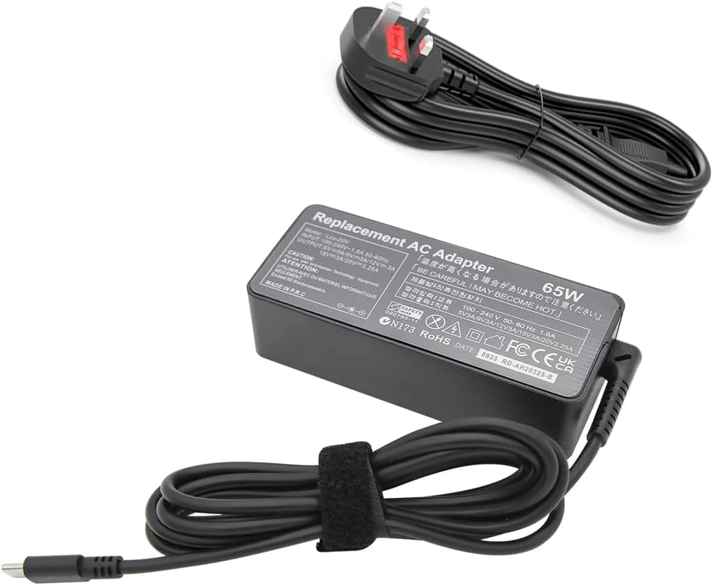 آداپتور شارژر 65 واتی LZUMWS برای لپ تاپ لنوو 20 ولت 3.25 آمپر USB Type-C برای Thinkpad، Yoga X270، Chromebook C630، HP، Dell XPS، Acer، Asus، برای Samsung Galaxy و سایر دستگاه های Type C