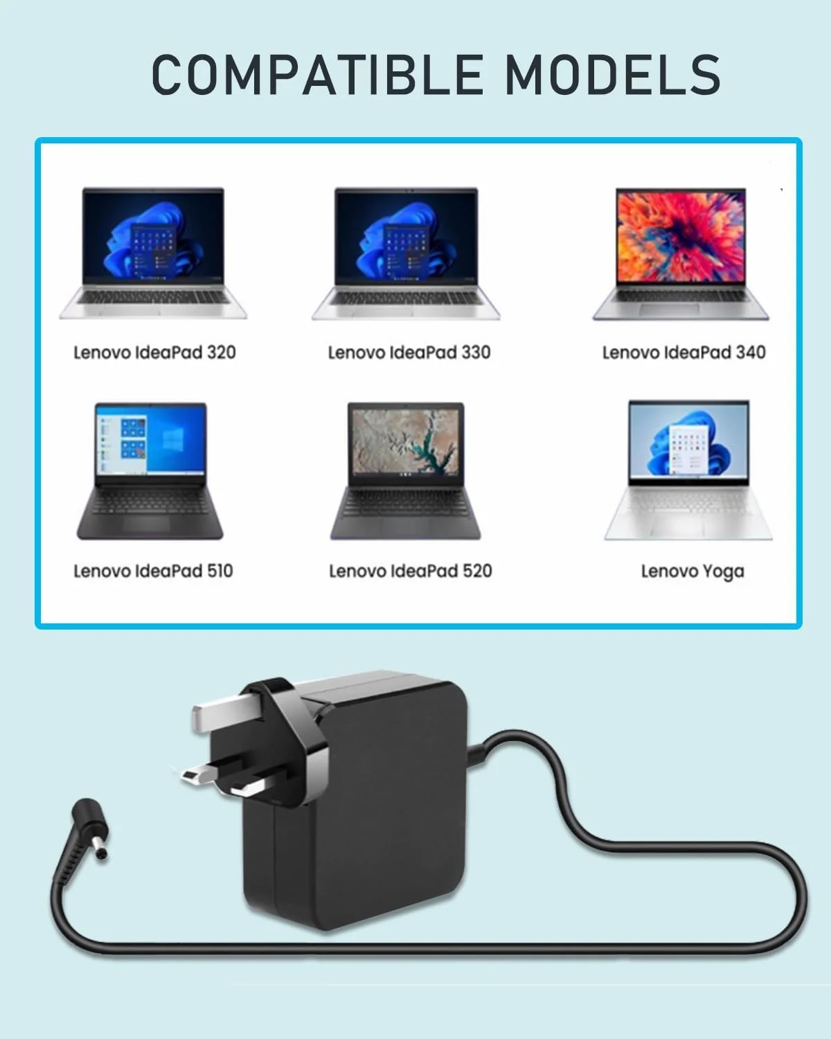 شارژر لپ تاپ 45 واتی لنوو برای Lenovo IdeaPad 100 110S 120S 300 310 310S 320 320S 330 330S 510 510S 520 710 330S-15IKB 330S-14IKB 320-15IKB S340 S130 S145 S540 آداپتور منبع تغذیه (4.0 * 1.7mm)