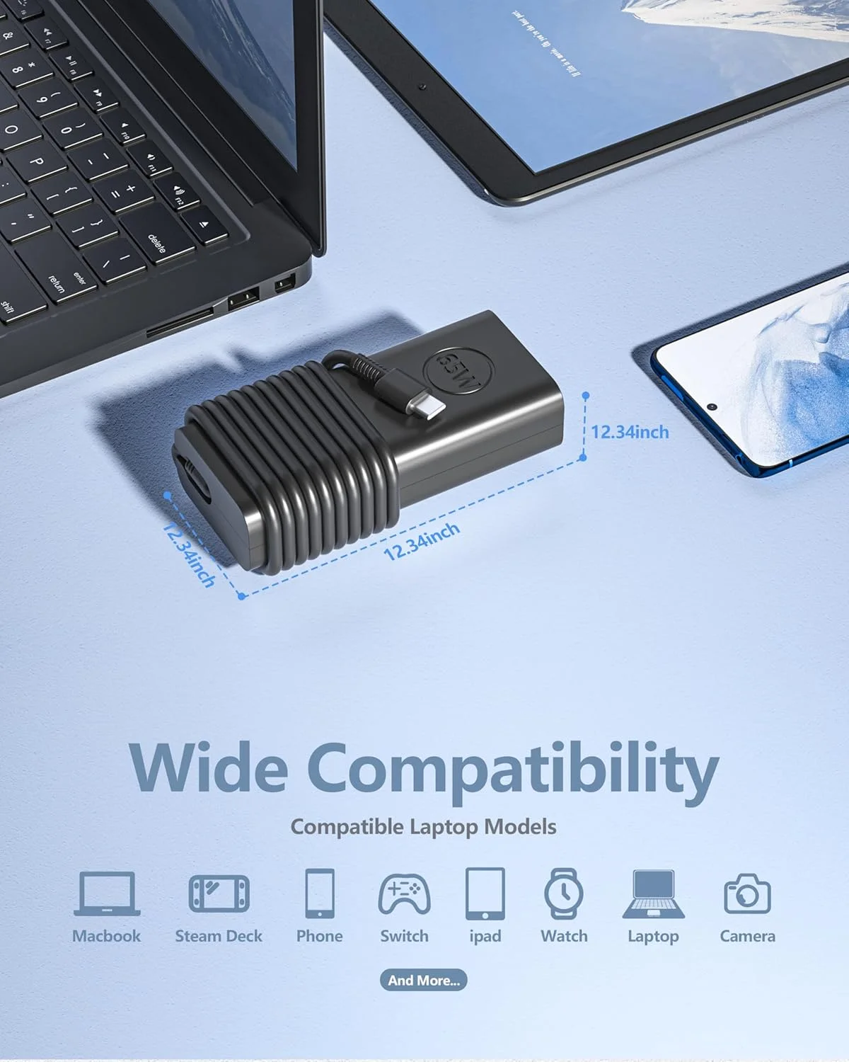 شارژر باریک 65 واتی USB C لپ تاپ جدید برای Dell XPS 13 7390 9310 9315 9300 2-in-1 Latitude 7420 7440 7450 5420 5520 Inspiron 16 15 14 5000 7000 7620 7420 7425 7415 5481 5582 کابل برق Type C