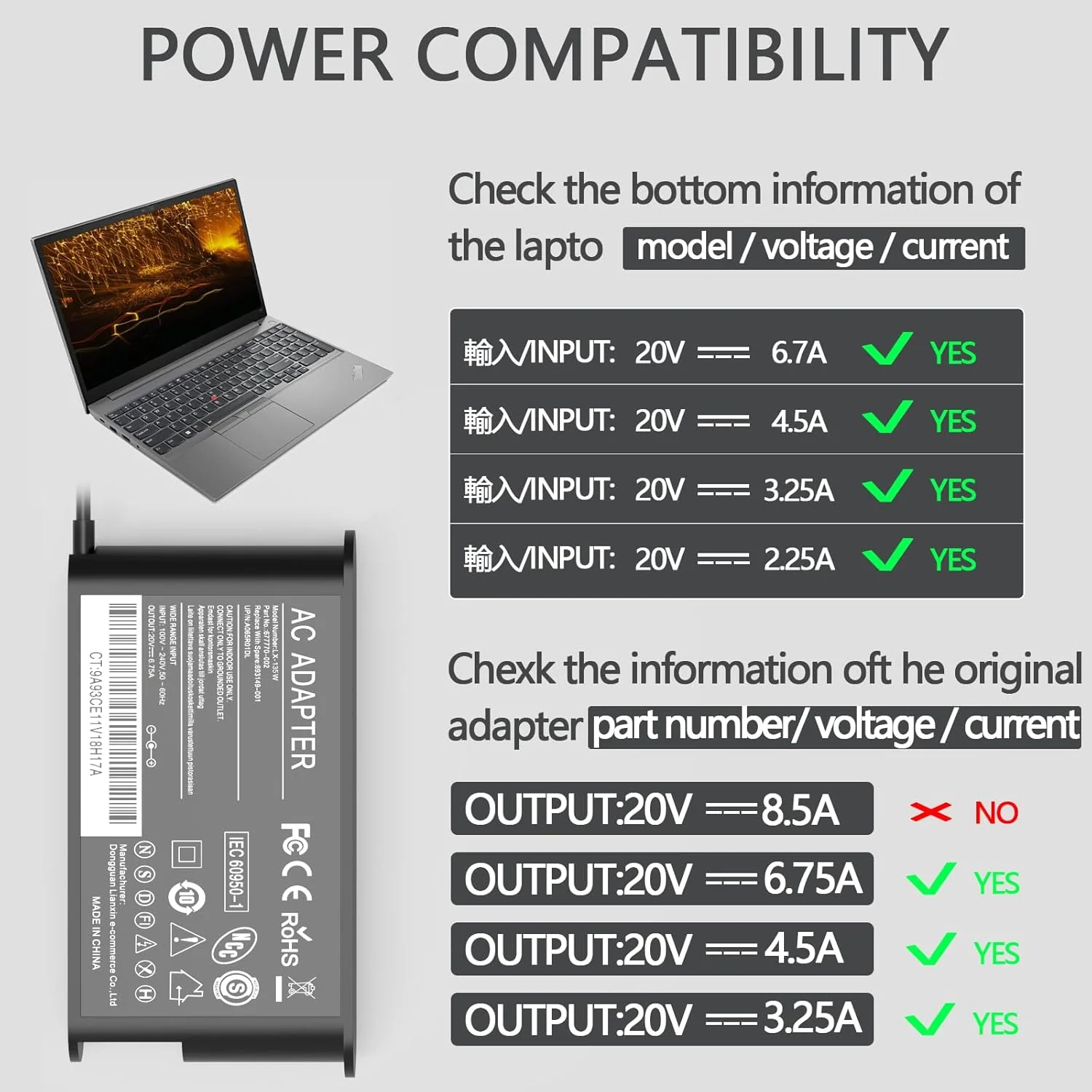 شارژر لپ تاپ 135 واتی GKLSPL برای لنوو Thinkpad X1 Extreme، Ideapad Gaming L340، Yoga 9i و شارژر داک شارژر لپ تاپ 135 واتی GKLSPL برای لنوو Thinkpad X1 Extreme، Ideapad Gaming L340، Yoga 9i و شارژر داک