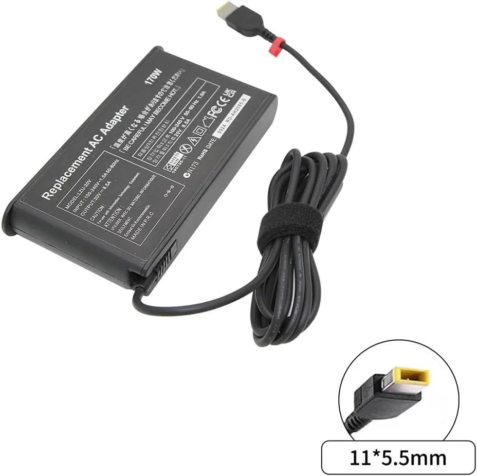 شارژر 170 واتی LZUMWS لنوو 20 ولت 8.5 آمپر USB AC برای ThinkPad Gen 6 5 4 3 2 1 P50 P51 P52 P53 P70 P71 P73 W540 Ideapad Y720-15IKB T440s T450 T450s T550 X240 X240s ADL170NDC2A ADL170NDC3A