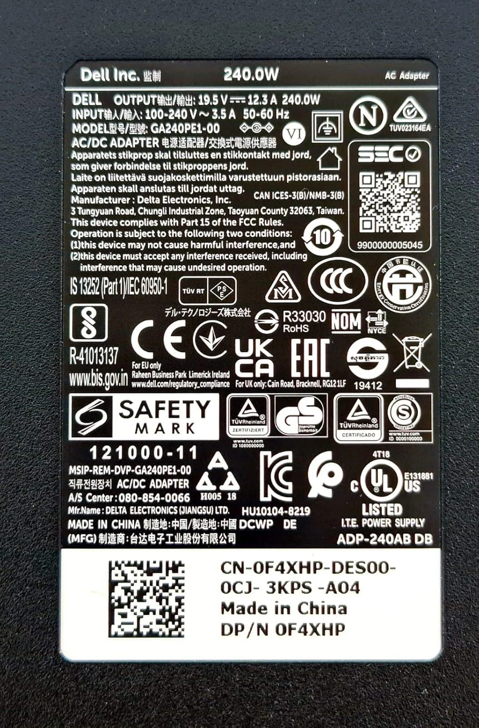 آداپتور شارژر اصلی دل مدل PA-9E با توان 240 وات، 19.5 ولت و 12.3 آمپر. سازگار با Precision M4700 M6400 M6500 M6600 M6700 M6800 Alienware M17x M17x R2 M17x R3 M17x R4 M18x GA240PE1-00 آداپتور شارژر اصلی دل مدل PA-9E با توان 240 وات، 19.5 ولت و 12.3 آمپر. سازگار با Precision M4700 M6400 M6500 M6600 M6700 M6800 Alienware M17x M17x R2 M17x R3 M17x R4 M18x GA240PE1-00