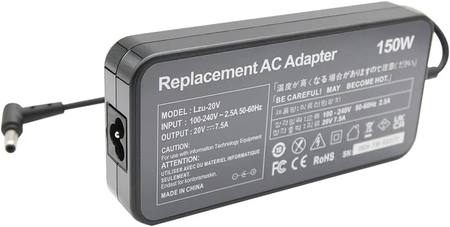 آداپتور لپ تاپ 150 واتی LZUMWS با دوشاخه UK برای ASUS 20V 7.5A 6.0 * 3.7mm مدل های G531GT G731GT FX505GT FX705GT FX505DD FX505DT FX505DU FX705DD