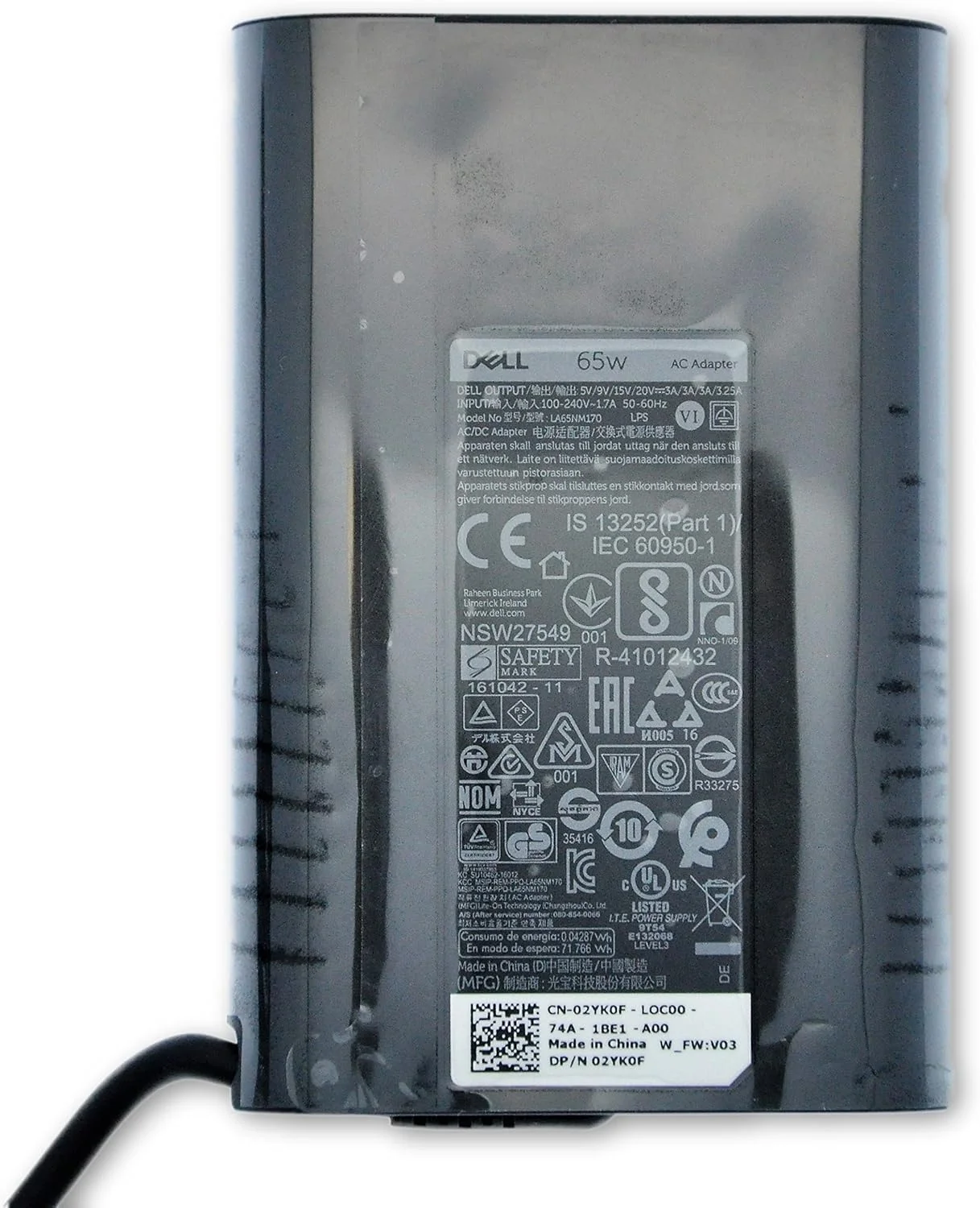 آداپتور برق 65 واتی USB-C دل Latitude 3400, 3500, 7200 2-In-1, 7300, 7400, 7400 2-In-1 مدل 450-AGOL 2YK0F