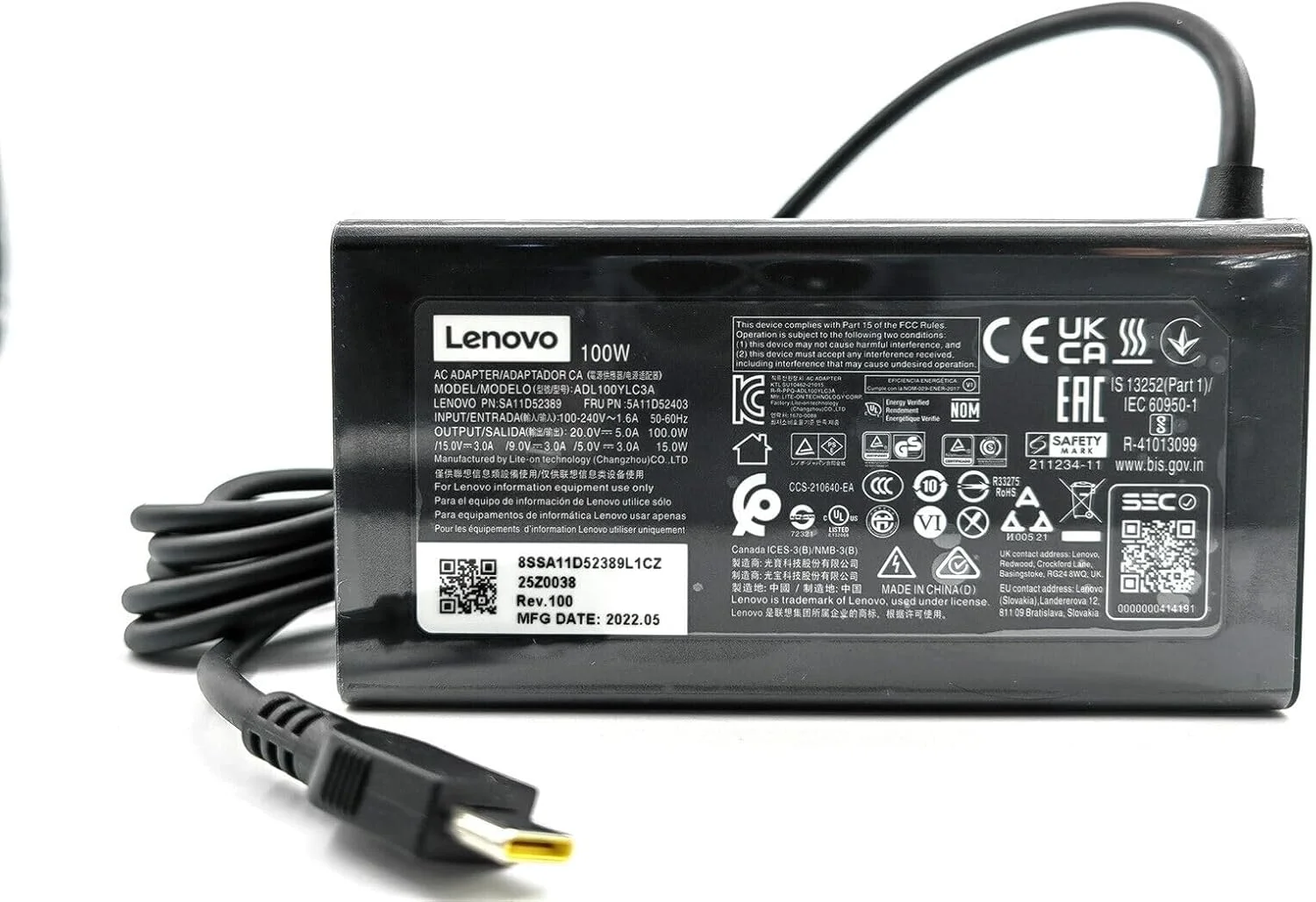 آداپتور AC اصلی 100 واتی USB Type C لنوو برای Lenovo IdeaPad 5 Pro 16، Lenovo Yoga Slim 7 Pro 14IAP7، سازگار با P/N: ADL100YLC3A, ADL100YDC3A, SA11D52396, GX21J75543, 5A11J62105.