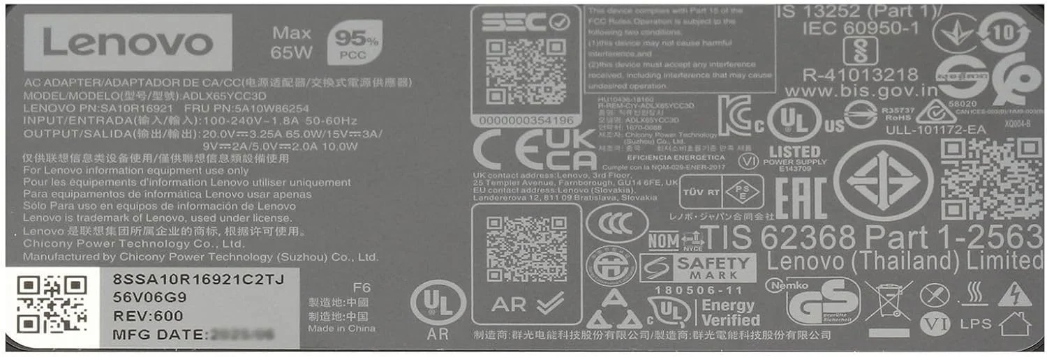 شارژر اصلی لنوو GX20P92529 USB-C 65 وات نرمال برای Yoga Slim 7-15IIL05 (82A)، IdeaPad Slim 7-14ILL05 (82A)، ThinkPad P14s (20S)، T14 Gen 1 (20U) شارژر اصلی لنوو GX20P92529 USB-C 65 وات نرمال برای Yoga Slim 7-15IIL05 (82A)، IdeaPad Slim 7-14ILL05 (82A)، ThinkPad P14s (20S)، T14 Gen 1 (20U)