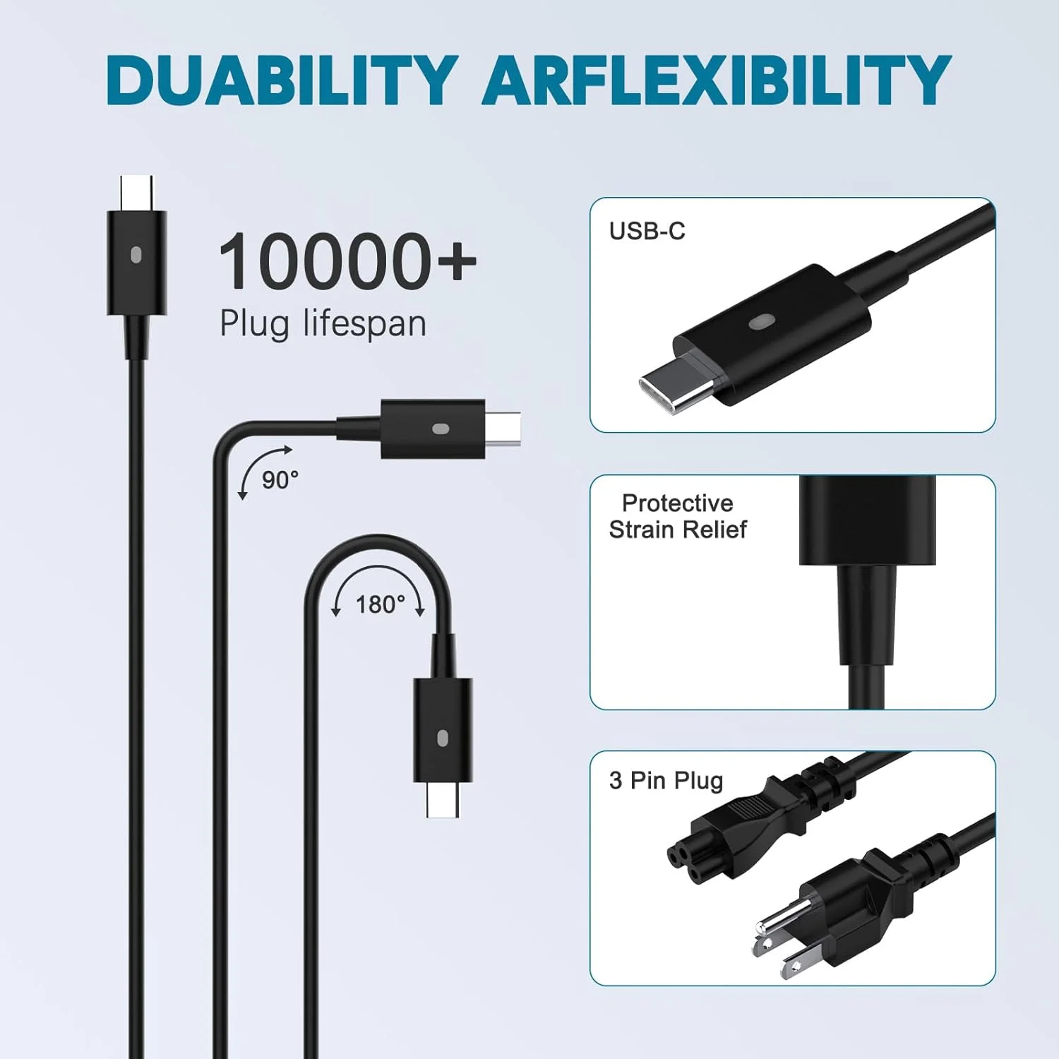 شارژر 90 واتی USB C جیپوفو برای Dell Latitude 3420 5420 Precision XPS Inspiron Series، آداپتور AC با سیم برق