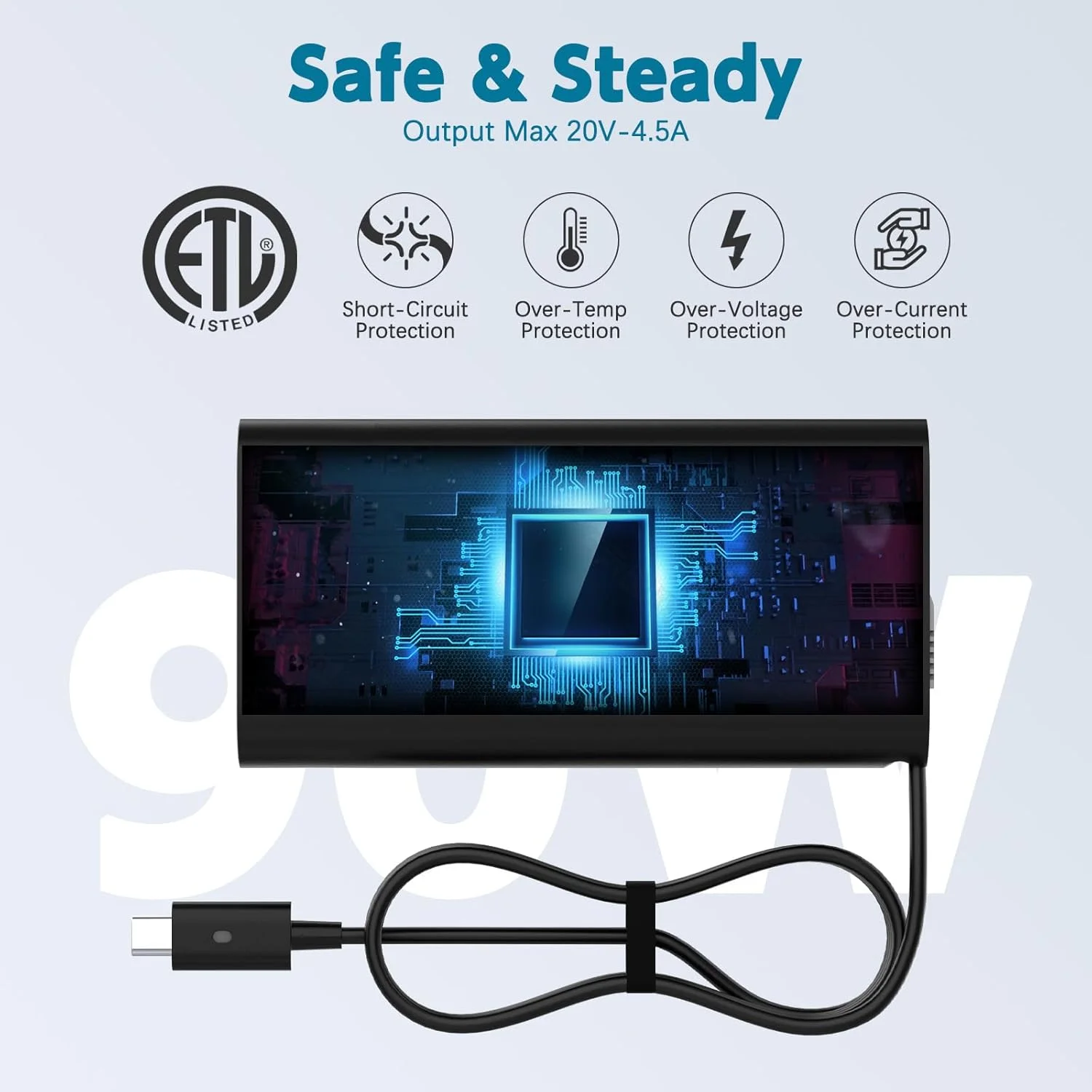 شارژر 90 واتی USB C جیپوفو برای Dell Latitude 3420 5420 Precision XPS Inspiron Series، آداپتور AC با سیم برق