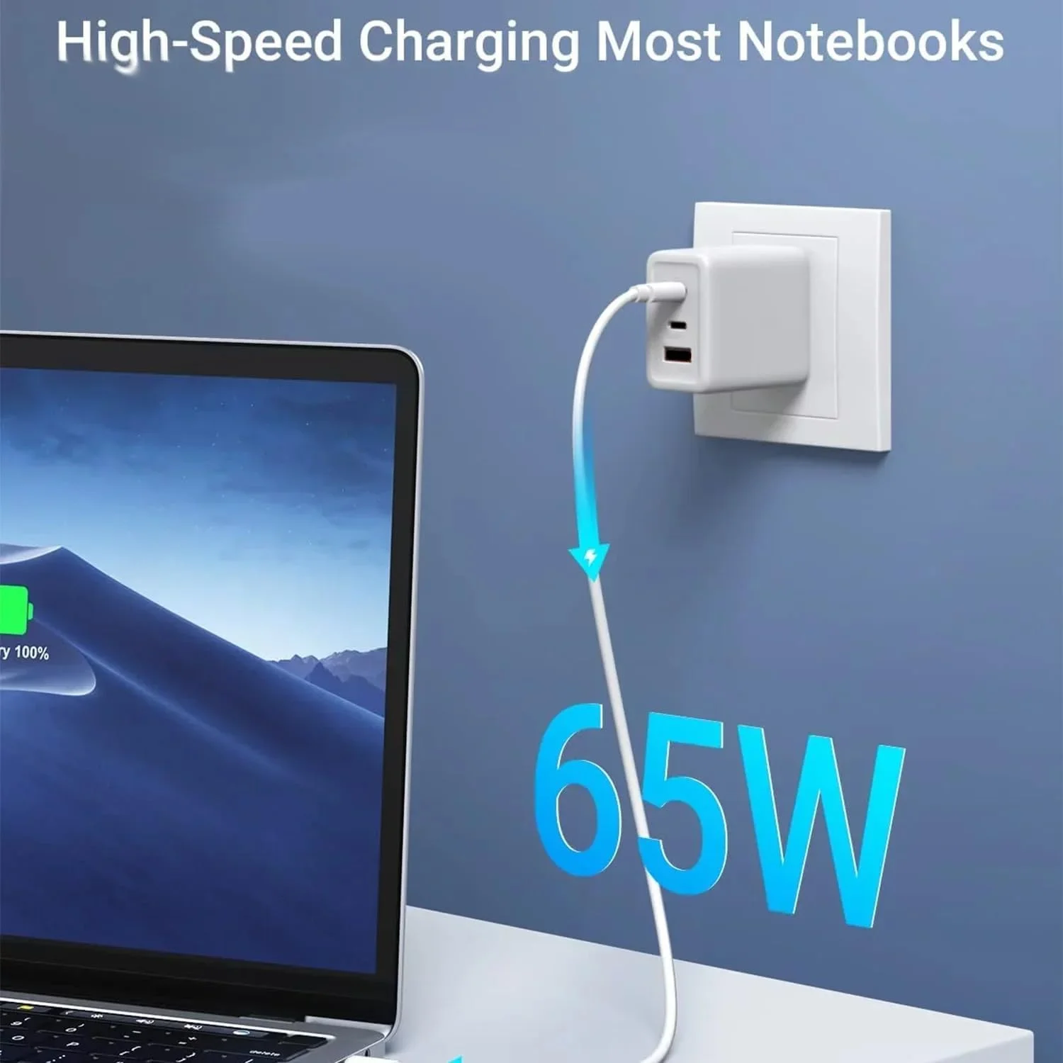 شارژر دیواری 65 واتی فوق سریع چند پورت با کابل بافته شده USB-C یک متری، آداپتور 3 پورت PD 3.0 PPS، دوشاخه شارژ سریع Type-C برای تلفن های هوشمند، تبلت ها، لپ تاپ ها - سفید شارژر دیواری 65 واتی فوق سریع چند پورت با کابل بافته شده USB-C یک متری، آداپتور 3 پورت PD 3.0 PPS، دوشاخه شارژ سریع Type-C برای تلفن های هوشمند، تبلت ها، لپ تاپ ها - سفید