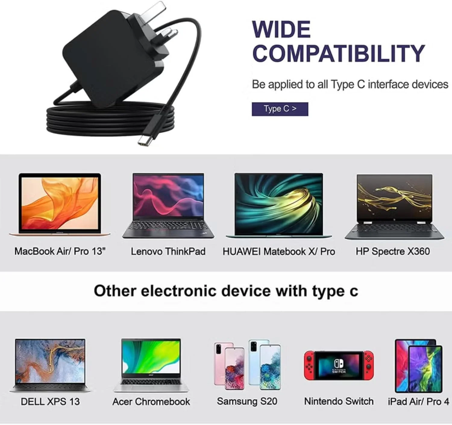 شارژر 65 واتی USB C با دوشاخه 3 پین امارات متحده عربی - شارژر سریع GaN با PD 3.0 سازگار با تمام لپ تاپ های نوع C - آداپتور دیواری Type-C برای مسافرت و دفتر شارژر 65 واتی USB C با دوشاخه 3 پین امارات متحده عربی - شارژر سریع GaN با PD 3.0 سازگار با تمام لپ تاپ های نوع C - آداپتور دیواری Type-C برای مسافرت و دفتر