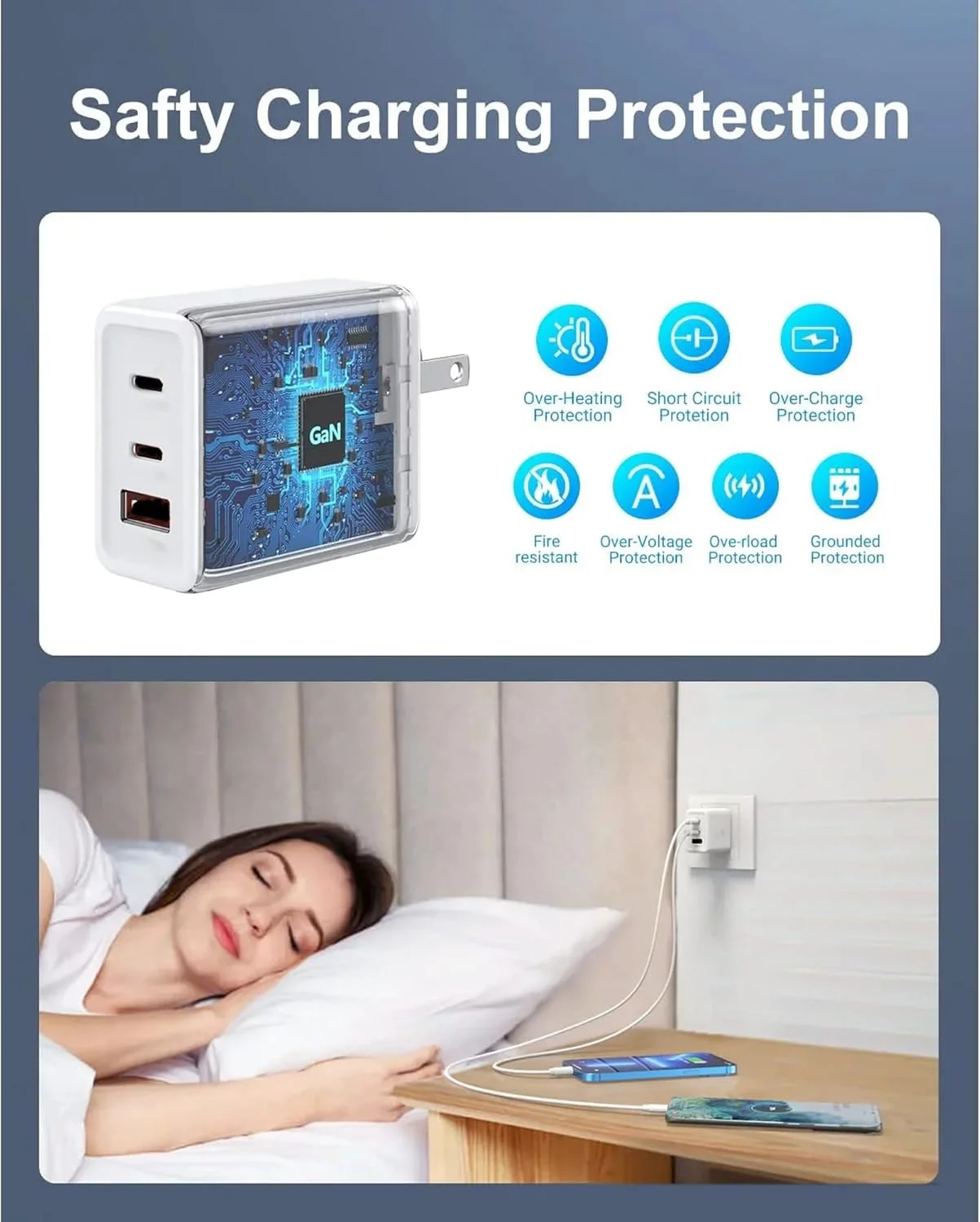شارژر دیواری 65 واتی فوق سریع چند پورت با کابل بافته شده USB-C یک متری، آداپتور 3 پورت PD 3.0 PPS، دوشاخه شارژ سریع Type-C برای تلفن های هوشمند، تبلت ها، لپ تاپ ها - سفید شارژر دیواری 65 واتی فوق سریع چند پورت با کابل بافته شده USB-C یک متری، آداپتور 3 پورت PD 3.0 PPS، دوشاخه شارژ سریع Type-C برای تلفن های هوشمند، تبلت ها، لپ تاپ ها - سفید