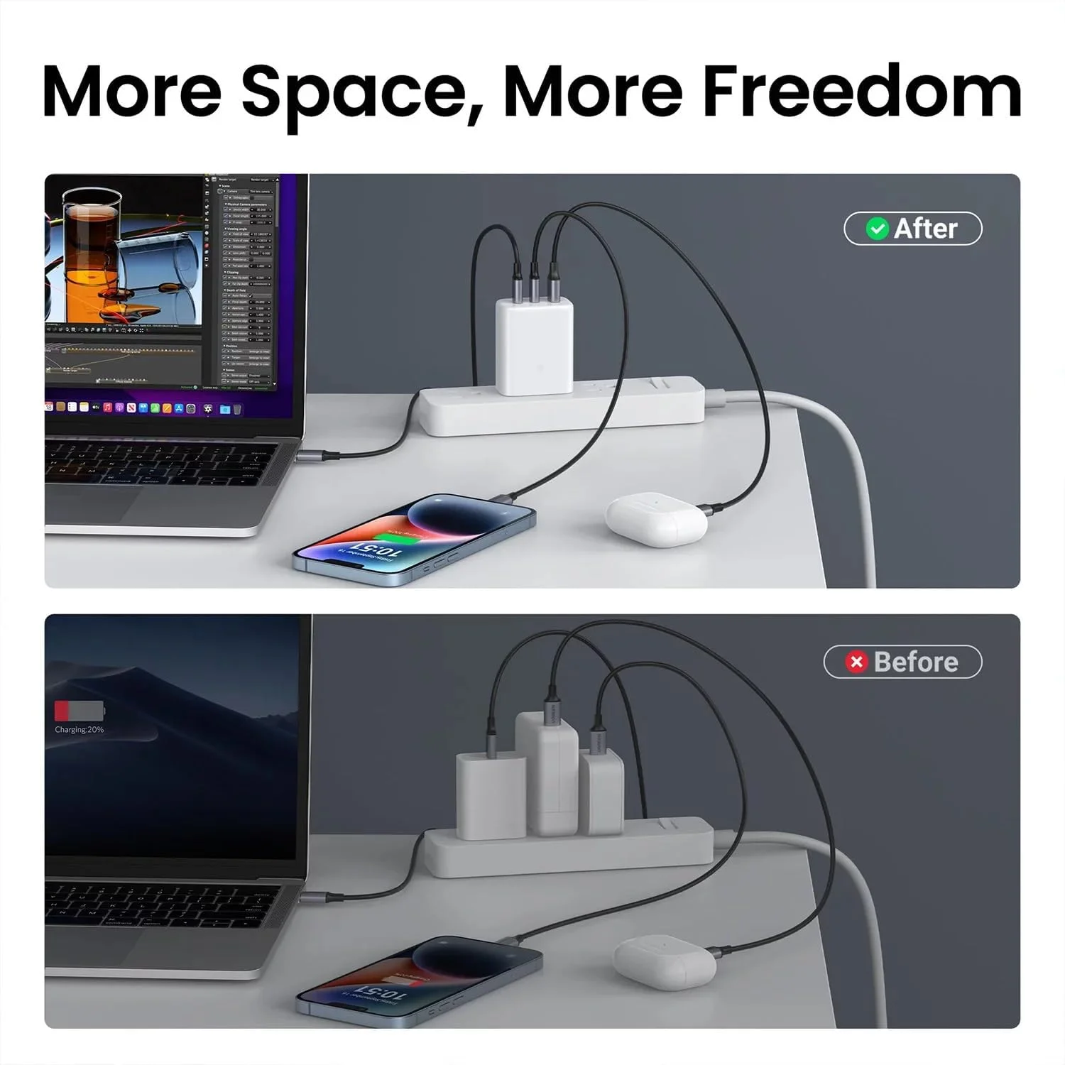 شارژر دیواری 65 واتی فوق سریع چند پورت با کابل بافته شده USB-C یک متری، آداپتور 3 پورت PD 3.0 PPS، دوشاخه شارژ سریع Type-C برای تلفن های هوشمند، تبلت ها، لپ تاپ ها - سفید شارژر دیواری 65 واتی فوق سریع چند پورت با کابل بافته شده USB-C یک متری، آداپتور 3 پورت PD 3.0 PPS، دوشاخه شارژ سریع Type-C برای تلفن های هوشمند، تبلت ها، لپ تاپ ها - سفید