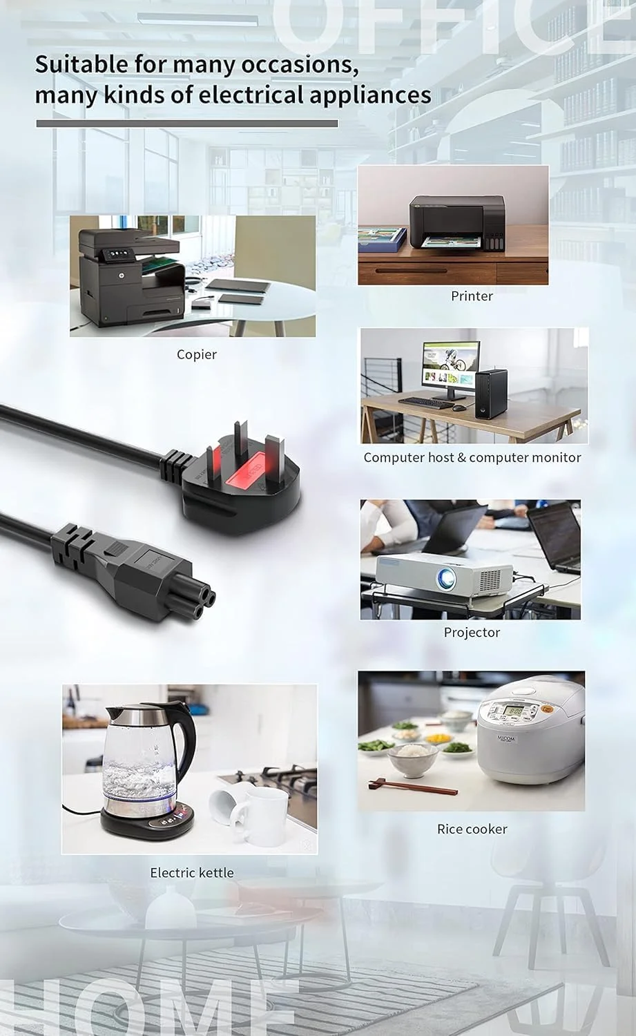 کابل برق STS مدل Cloverleaf با دوشاخه UK و طول 1.5 متر مناسب برای شارژر لپ تاپ های Acer/Dell/HP/Compaq/Toshiba/Vaio/Delta/Asus/Lenovo و سایر تجهیزات الکتریکی