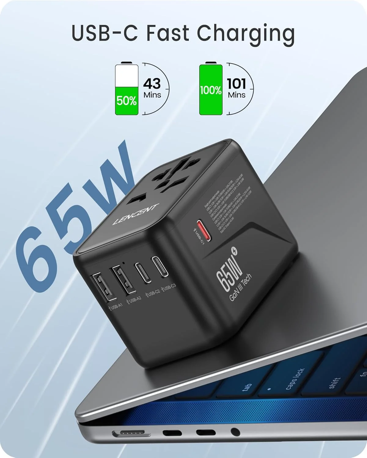آداپتور مسافرتی جهانی LENCENT، شارژر بین المللی GaN III 65W با 2 پورت USB و 3 آداپتور شارژ سریع USB-C PD، شارژر دیواری جهانی برای آیفون، تبلت ها، لپ تاپ ها، نوع A/C/G/I (ایالات متحده آمریکا/انگلستان/اتحادیه اروپا/استرالیا) آداپتور مسافرتی جهانی LENCENT، شارژر بین المللی GaN III 65W با 2 پورت USB و 3 آداپتور شارژ سریع USB-C PD، شارژر دیواری جهانی برای آیفون، تبلت ها، لپ تاپ ها، نوع A/C/G/I (ایالات متحده آمریکا/انگلستان/اتحادیه اروپا/استرالیا)