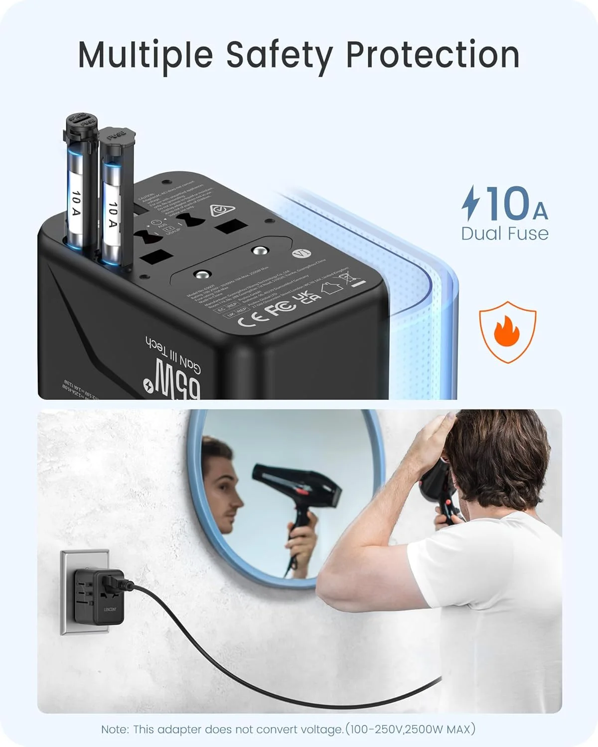 آداپتور مسافرتی جهانی LENCENT، شارژر بین المللی GaN III 65W با 2 پورت USB و 3 آداپتور شارژ سریع USB-C PD، شارژر دیواری جهانی برای آیفون، تبلت ها، لپ تاپ ها، نوع A/C/G/I (ایالات متحده آمریکا/انگلستان/اتحادیه اروپا/استرالیا) آداپتور مسافرتی جهانی LENCENT، شارژر بین المللی GaN III 65W با 2 پورت USB و 3 آداپتور شارژ سریع USB-C PD، شارژر دیواری جهانی برای آیفون، تبلت ها، لپ تاپ ها، نوع A/C/G/I (ایالات متحده آمریکا/انگلستان/اتحادیه اروپا/استرالیا)
