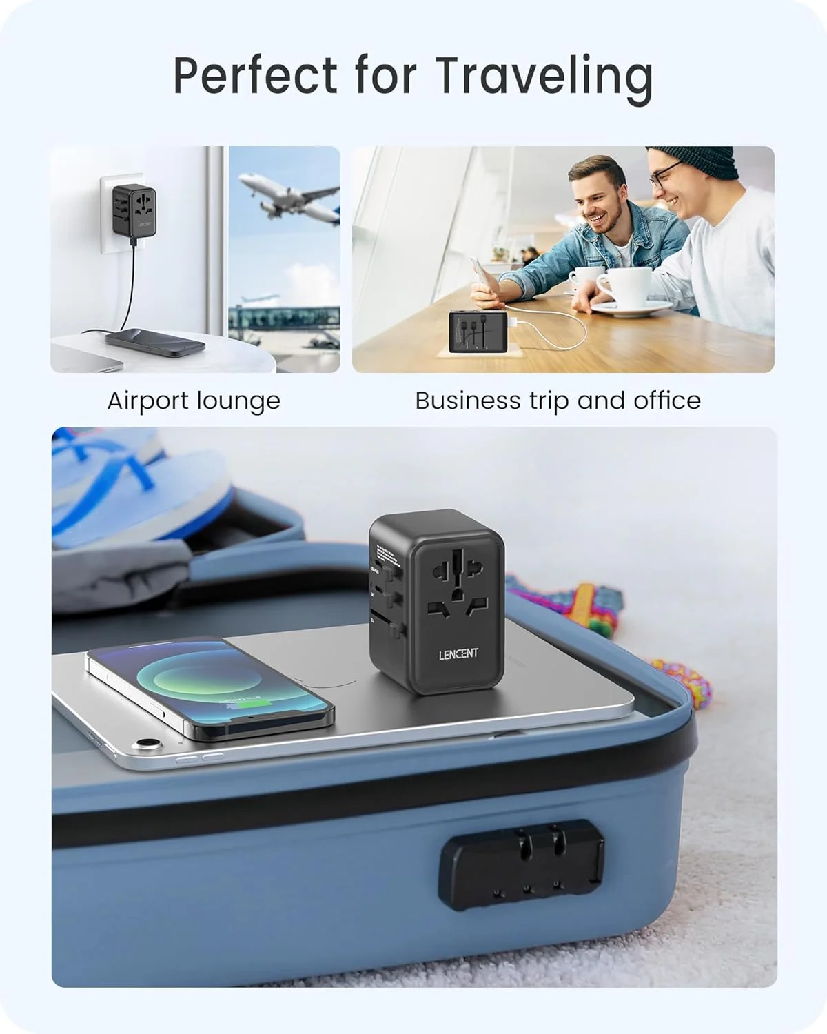 آداپتور مسافرتی جهانی LENCENT، شارژر بین المللی GaN III 65W با 2 پورت USB و 3 آداپتور شارژ سریع USB-C PD، شارژر دیواری جهانی برای آیفون، تبلت ها، لپ تاپ ها، نوع A/C/G/I (ایالات متحده آمریکا/انگلستان/اتحادیه اروپا/استرالیا) آداپتور مسافرتی جهانی LENCENT، شارژر بین المللی GaN III 65W با 2 پورت USB و 3 آداپتور شارژ سریع USB-C PD، شارژر دیواری جهانی برای آیفون، تبلت ها، لپ تاپ ها، نوع A/C/G/I (ایالات متحده آمریکا/انگلستان/اتحادیه اروپا/استرالیا)