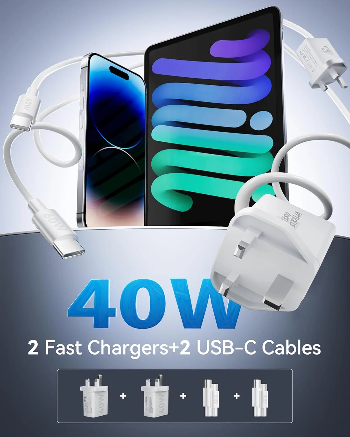 شارژر سریع USB C Aerostralia - بسته 2 عددی شارژر دیواری 40 واتی دوگانه USB C - آداپتور برق 4 پورت 20 واتی USB C با شارژر دوگانه PD USBC با کابل شارژ سریع C به C سازگار با iPhone، MacBook Air، لپ تاپ شارژر سریع USB C Aerostralia - بسته 2 عددی شارژر دیواری 40 واتی دوگانه USB C - آداپتور برق 4 پورت 20 واتی USB C با شارژر دوگانه PD USBC با کابل شارژ سریع C به C سازگار با iPhone، MacBook Air، لپ تاپ
