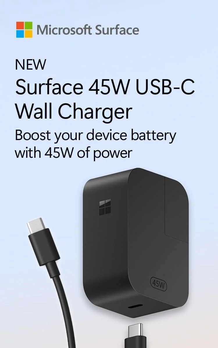 منبع تغذیه 45 واتی USB-C سرفیس - مشکی منبع تغذیه 45 واتی USB-C سرفیس - مشکی
