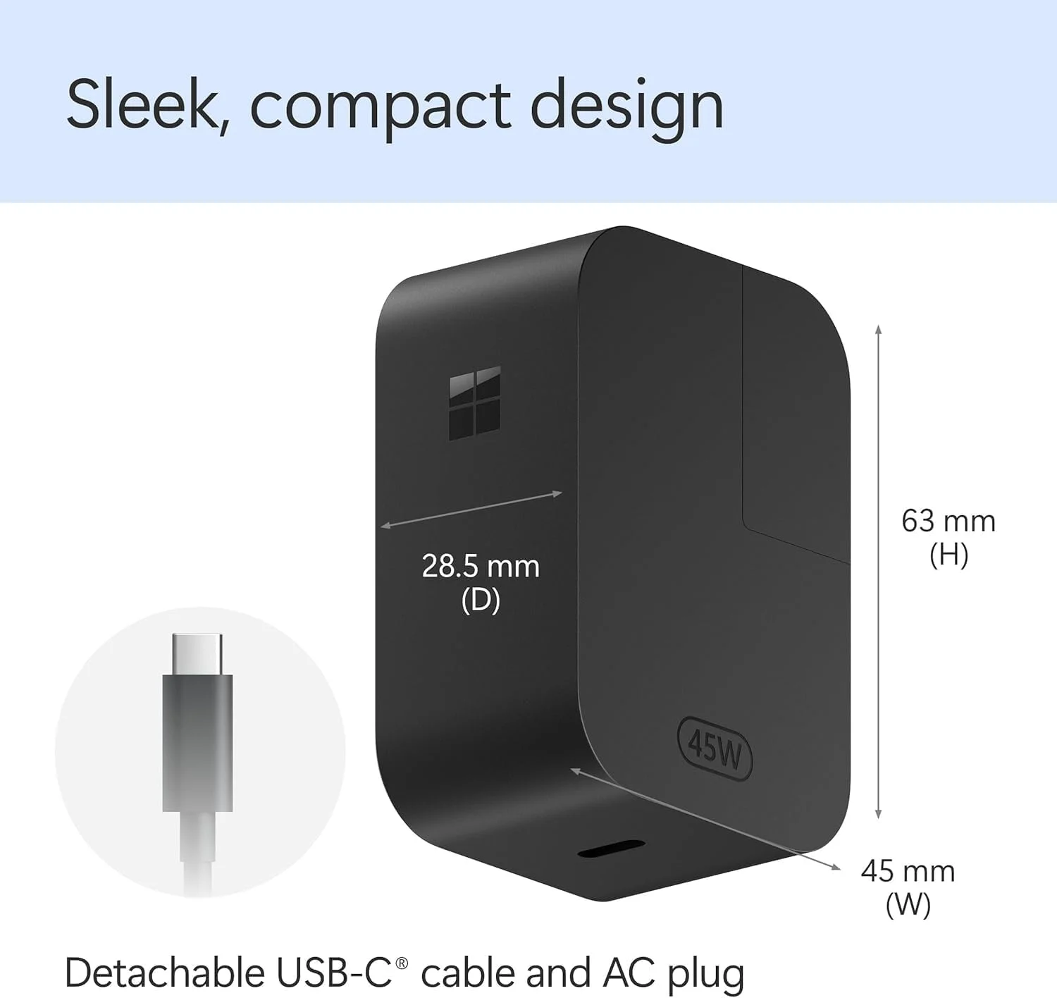 منبع تغذیه 45 واتی USB-C سرفیس - مشکی منبع تغذیه 45 واتی USB-C سرفیس - مشکی