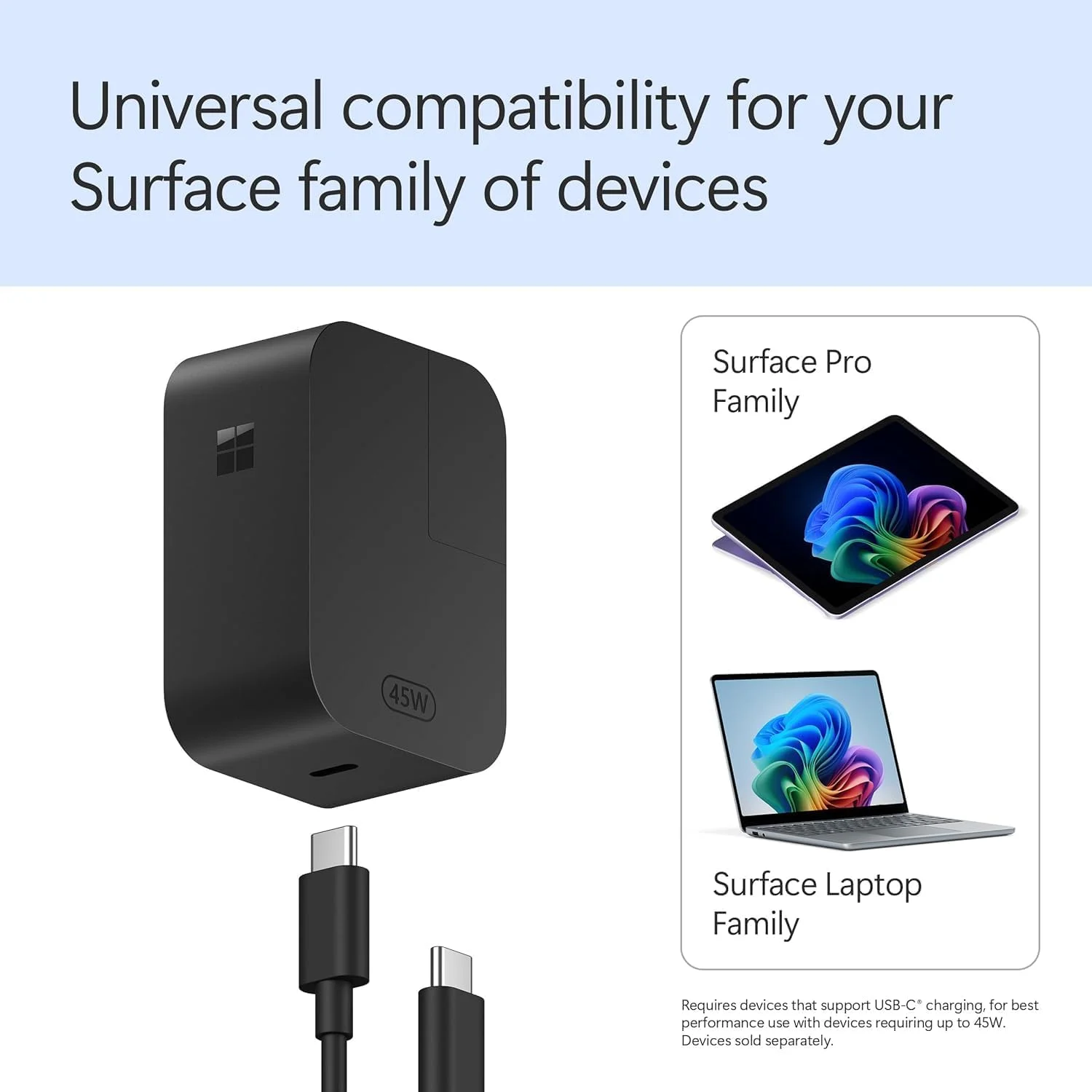 منبع تغذیه 45 واتی USB-C سرفیس - مشکی منبع تغذیه 45 واتی USB-C سرفیس - مشکی