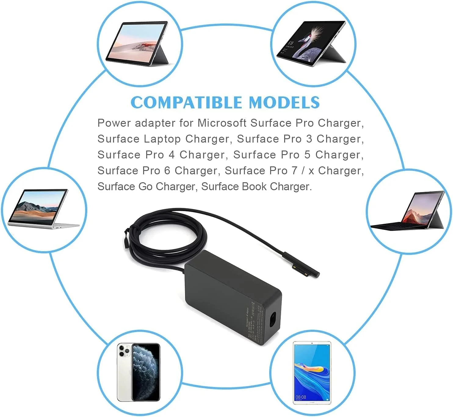آداپتور شارژر 65 وات VINSOC 15V/4A سازگار با لپ تاپ/تبلت مایکروسافت Surface Pro 3/4/5/6/7/8/X، Surface Go و Surface Book با پورت شارژ USB آداپتور شارژر 65 وات VINSOC 15V/4A سازگار با لپ تاپ/تبلت مایکروسافت Surface Pro 3/4/5/6/7/8/X، Surface Go و Surface Book با پورت شارژ USB