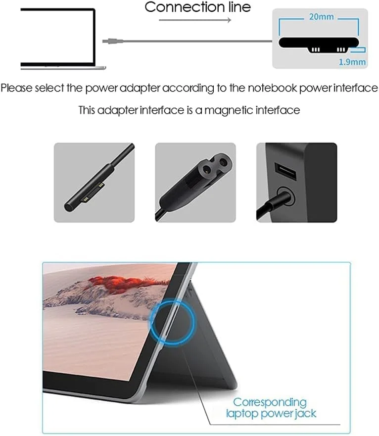 شارژر سرفیس پرو Llamatec سازگار با Microsoft Surface Pro 3 4 5 6 7 8 9 X Surface Book 1 2 Surface Laptop 1 2 3 Surface Go 1 2 1769 1736 1800 شارژر لپ تاپ، SL195334