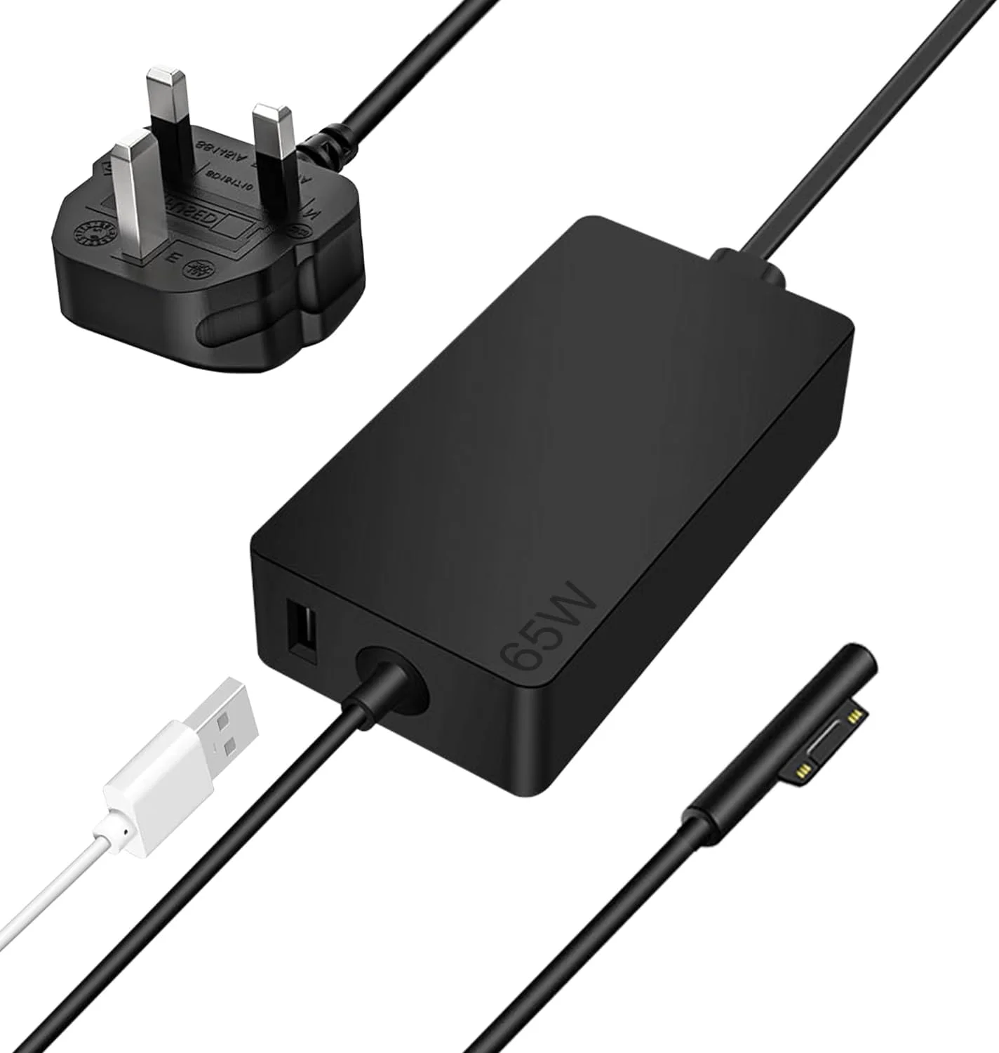 شارژر لپ تاپ سرفیس، شارژ سریع 65 واتی PD، آداپتور سرفیس 15V4A نر، آداپتور لپ تاپ 5/4/3/2/1، Microsoft pro7/6/5/4، Sur face go، Sur face book، همراه با کابل