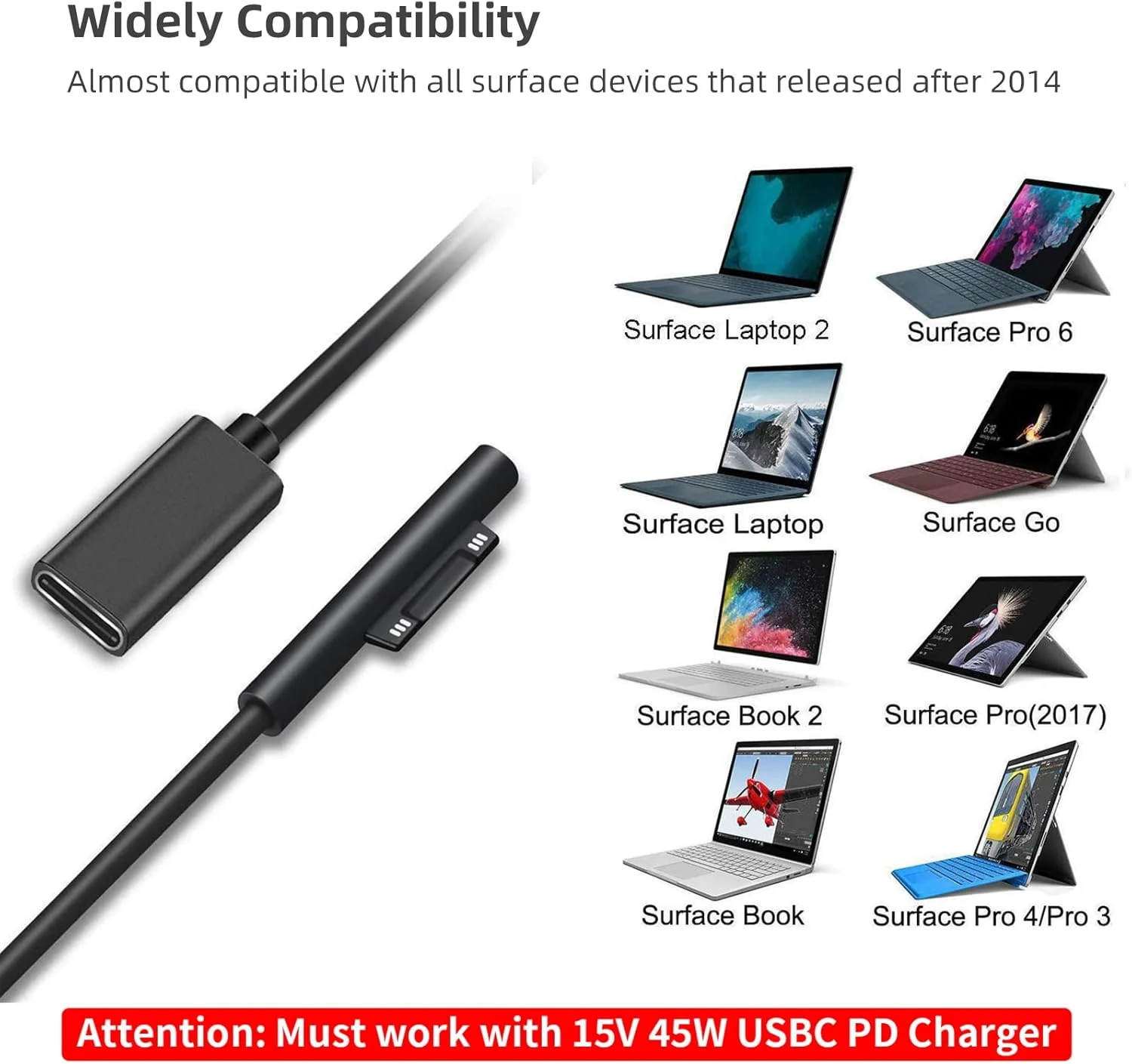 کابل شارژ سطحی به USB C سیسفی (USB-C مادگی، 20 سانتی متر)، سازگار با Microsoft Surface Pro 7/6/5/4/3 Go3/2/1 Laptop4/3/2/1، نیاز به شارژر USB-C 45W 15V/3A دارد کابل شارژ سطحی به USB C سیسفی (USB-C مادگی، 20 سانتی متر)، سازگار با Microsoft Surface Pro 7/6/5/4/3 Go3/2/1 Laptop4/3/2/1، نیاز به شارژر USB-C 45W 15V/3A دارد