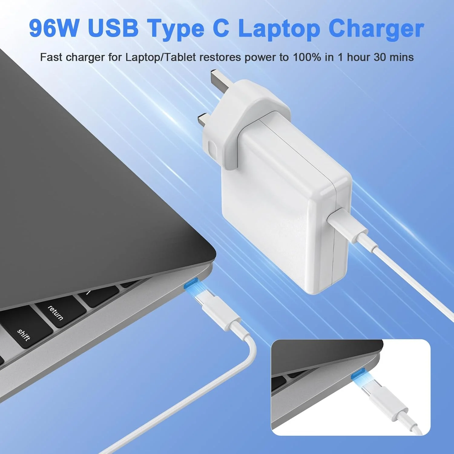 شارژر 96 واتی USB C جیپوفو سازگار با مک بوک پرو 13/14/16 اینچی 2025-2020، مک بوک ایر 13/15 اینچی 2025-2019، آیپد پرو/ایر 13، 12.9، 11 اینچی و سایر آداپتورهای برق Type-C شارژر 96 واتی USB C جیپوفو سازگار با مک بوک پرو 13/14/16 اینچی 2025-2020، مک بوک ایر 13/15 اینچی 2025-2019، آیپد پرو/ایر 13، 12.9، 11 اینچی و سایر آداپتورهای برق Type-C