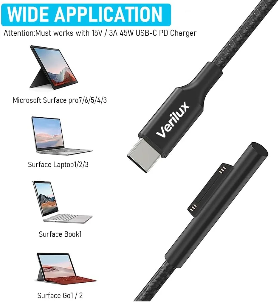 کابل شارژ سریع USB C ELEPHANTBOAT® برای سرفیس لپ تاپ، کابل برق مغناطیسی 5.9 فوتی سازگار با سرفیس پرو 7/6/5/4/3، گو 2 لپ تاپ 1/2/3 آداپتور شارژر 45 وات 15 ولت/3 آمپر کابل شارژ سریع USB C ELEPHANTBOAT® برای سرفیس لپ تاپ، کابل برق مغناطیسی 5.9 فوتی سازگار با سرفیس پرو 7/6/5/4/3، گو 2 لپ تاپ 1/2/3 آداپتور شارژر 45 وات 15 ولت/3 آمپر
