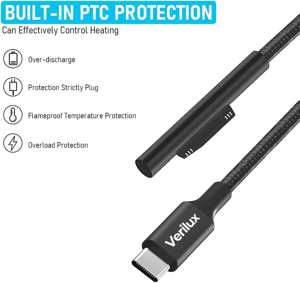 کابل شارژ سریع USB C ELEPHANTBOAT® برای سرفیس لپ تاپ، کابل برق مغناطیسی 5.9 فوتی سازگار با سرفیس پرو 7/6/5/4/3، گو 2 لپ تاپ 1/2/3 آداپتور شارژر 45 وات 15 ولت/3 آمپر کابل شارژ سریع USB C ELEPHANTBOAT® برای سرفیس لپ تاپ، کابل برق مغناطیسی 5.9 فوتی سازگار با سرفیس پرو 7/6/5/4/3، گو 2 لپ تاپ 1/2/3 آداپتور شارژر 45 وات 15 ولت/3 آمپر